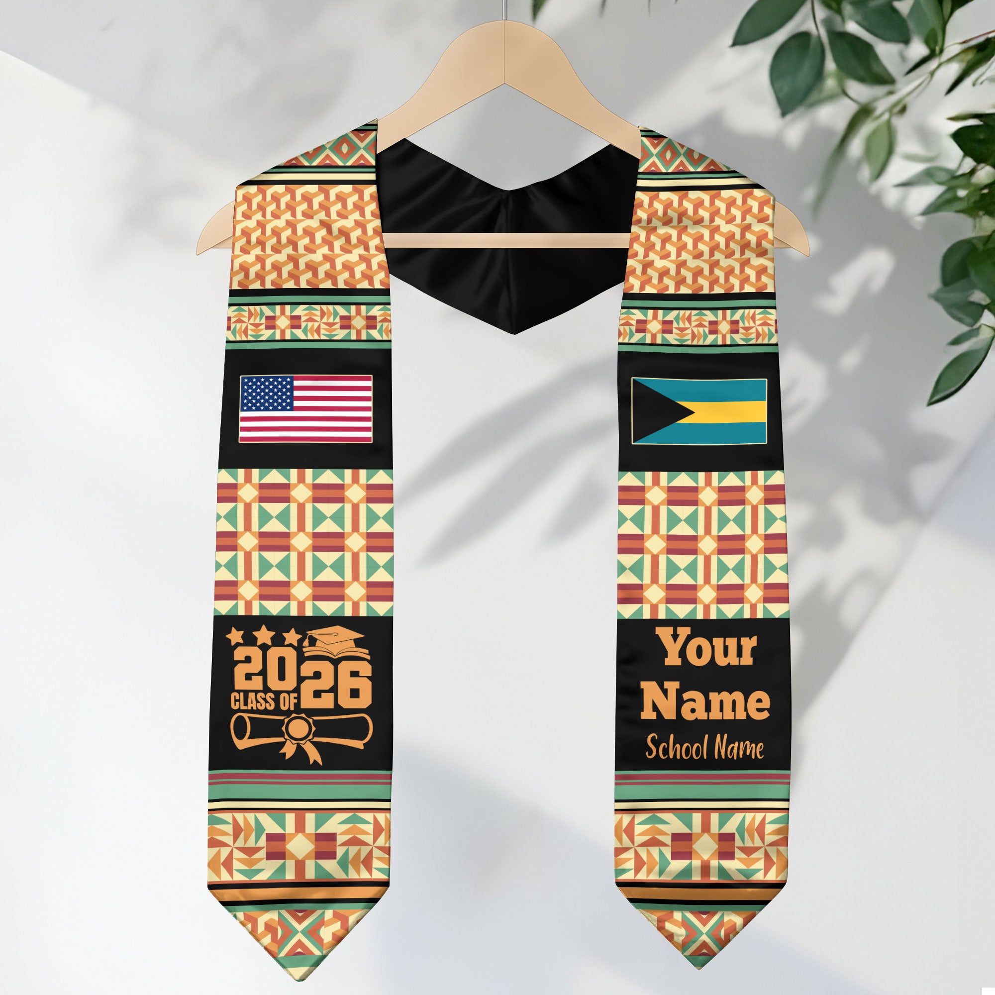 Customized Bahamas Graduation Stole Featuring Island Flag Motif, Graduation Sash for Class of 2026