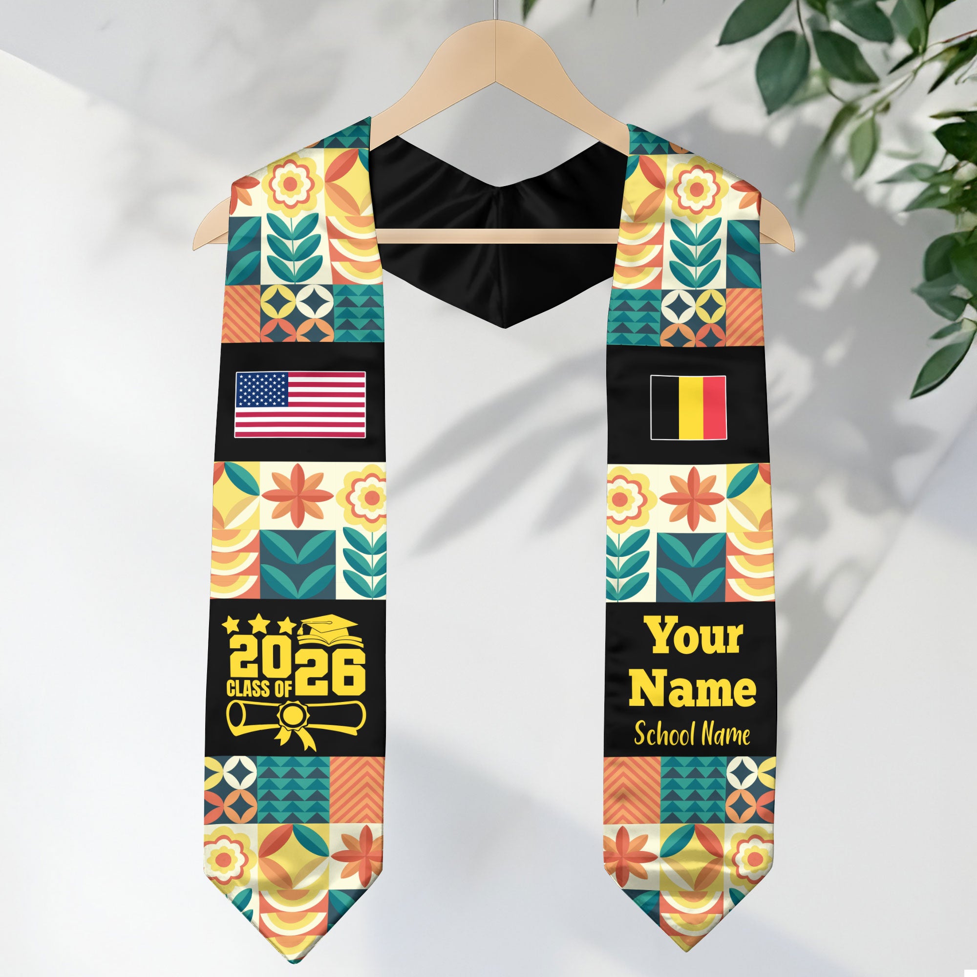 Customized Belgium Graduation Stole Featuring National Flag Motif, Graduation Sash for Class of 2026