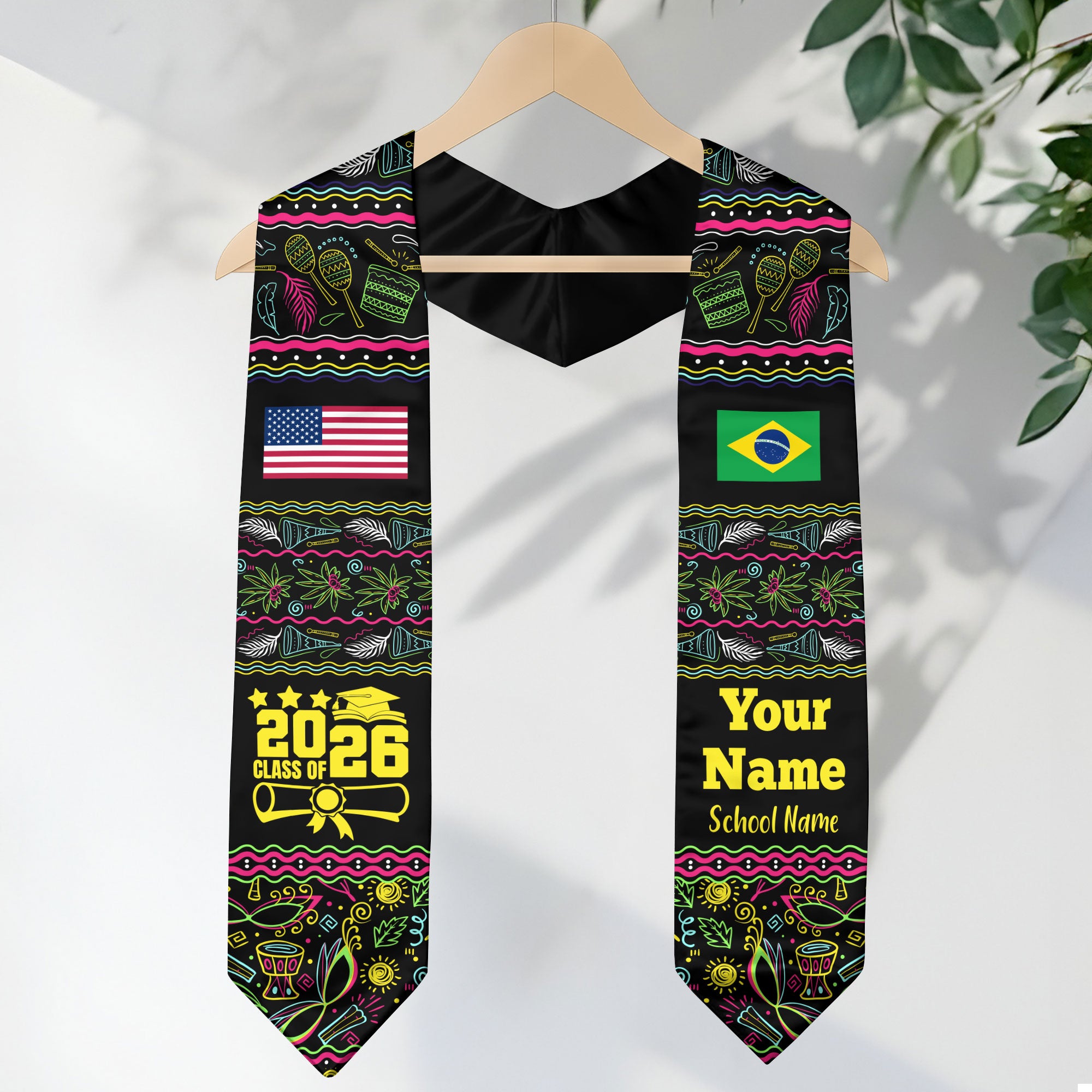Customized Brazil Graduation Stole Featuring National Flag Motif, Graduation Sash for Class of 2026