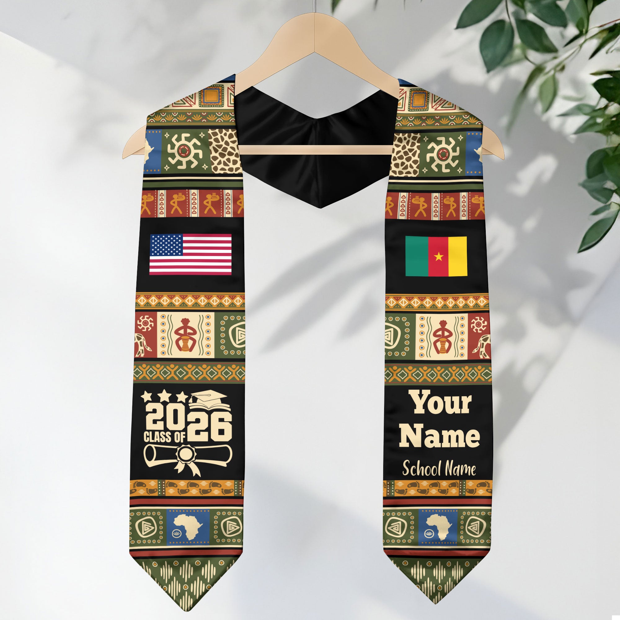 Customized Cameroon Graduation Stole Featuring National Flag Motif, Graduation Sash for Class of 2026