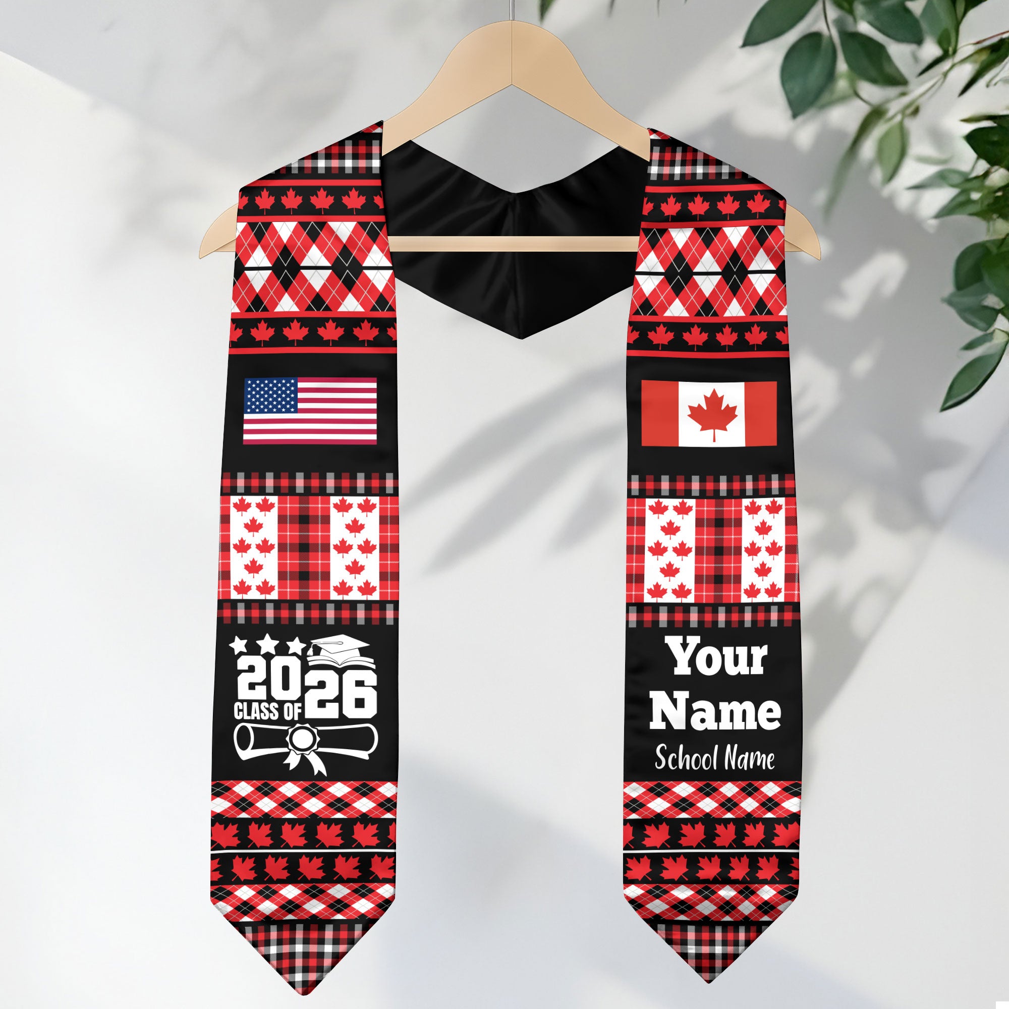Customized Canada Graduation Stole Featuring National Flag Motif, Graduation Sash for Class of 2026