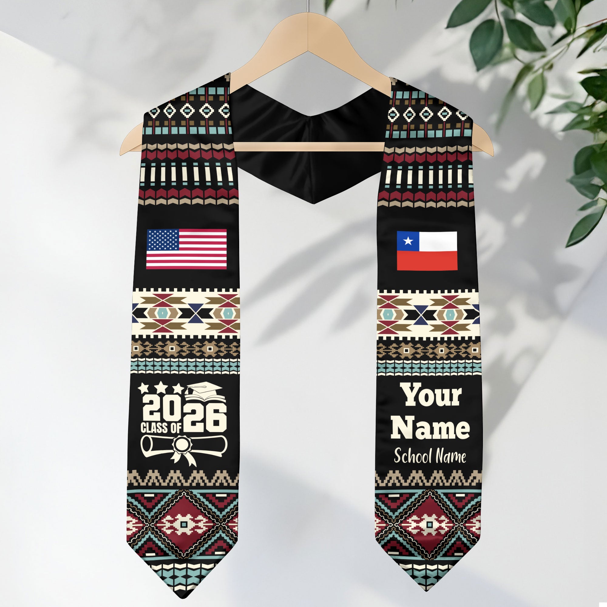 Customized Chile Graduation Stole Featuring National Flag Motif, Graduation Sash for Class of 2026