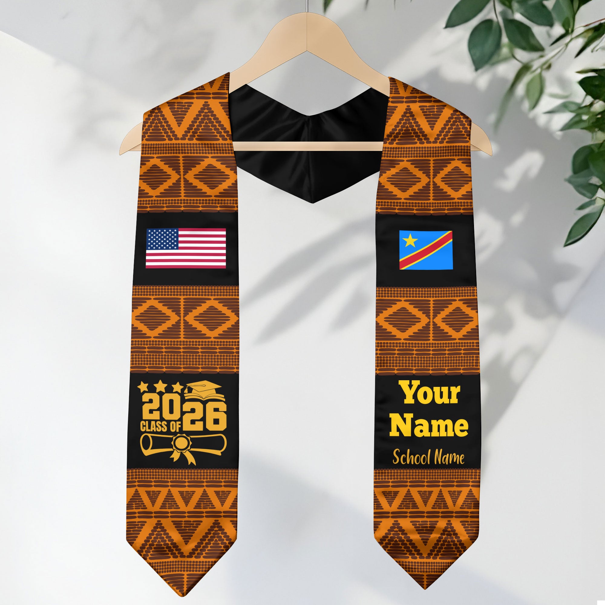 Customized DR Congo Graduation Stole Featuring National Flag Motif, Graduation Sash for Class of 2026