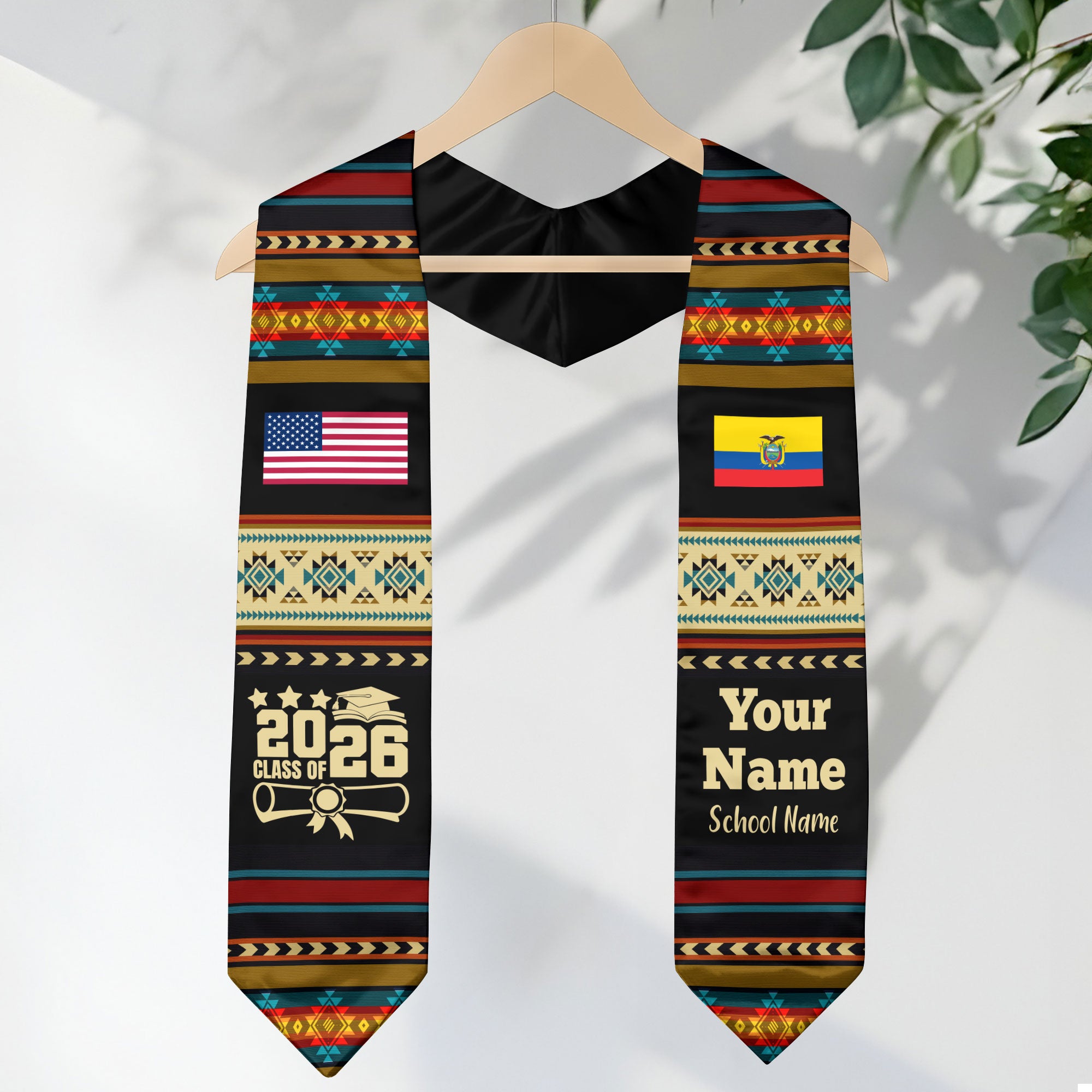 Customized Ecuador Graduation Stole Featuring National Flag Motif, Graduation Sash for Class of 2026