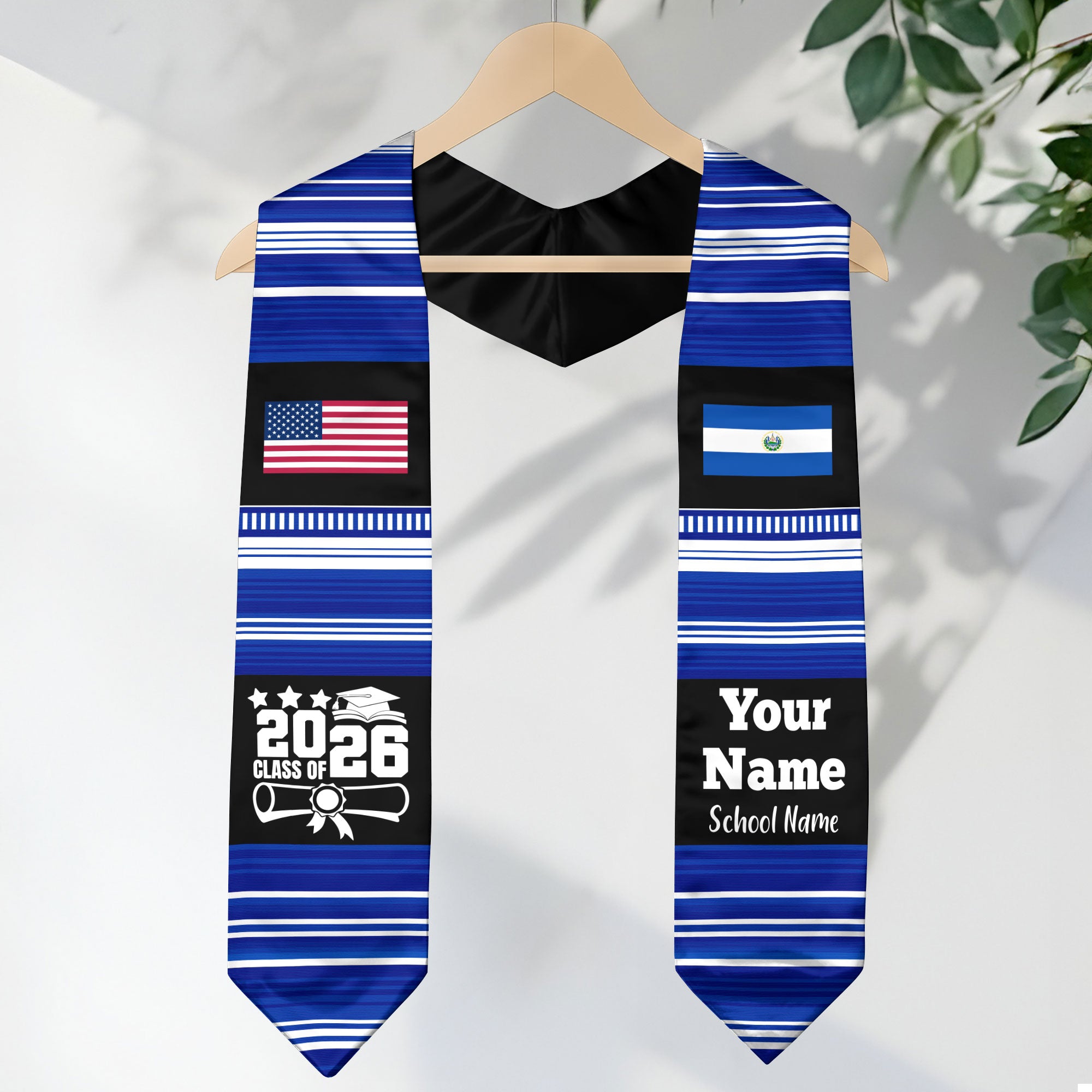 Customized El Salvador Graduation Stole Featuring National Flag Motif, Graduation Sash for Class of 2026