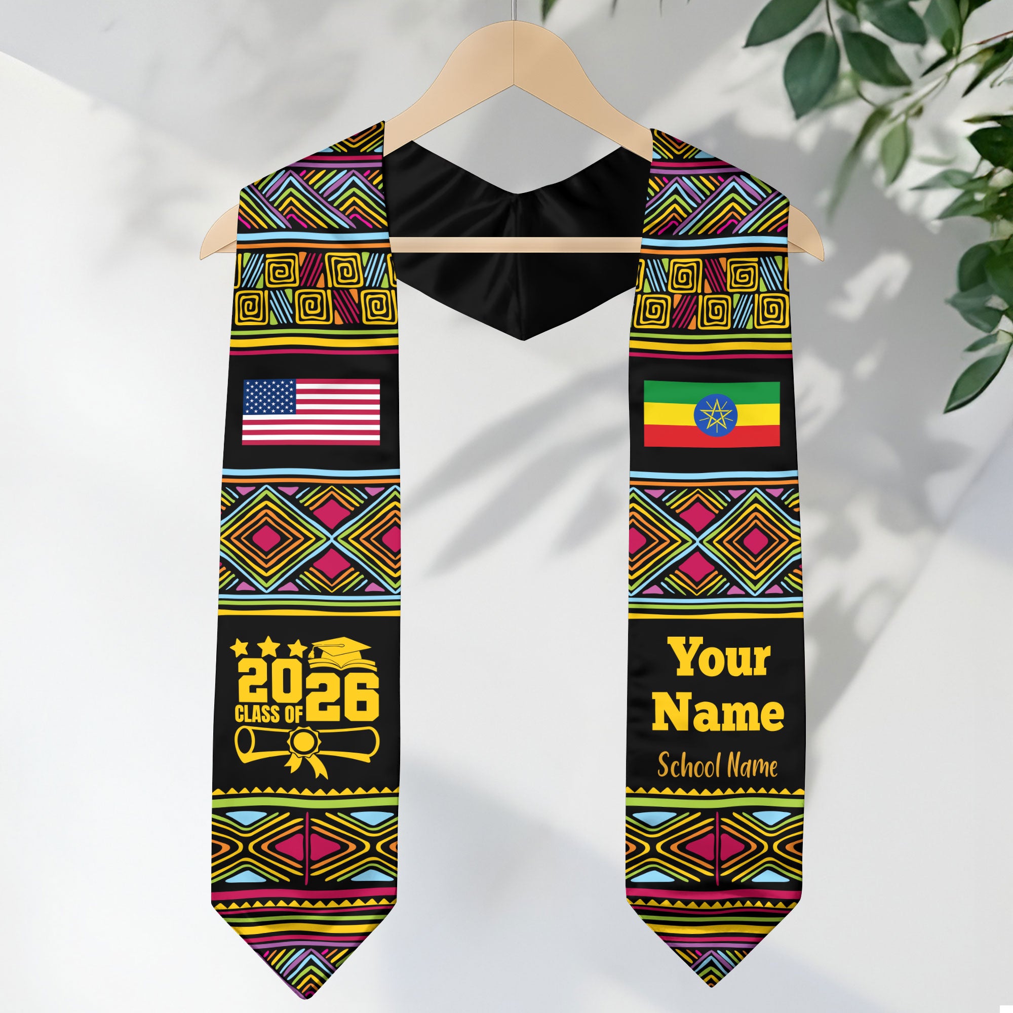 Customized Ethiopia Graduation Stole Featuring National Flag Motif, Graduation Sash for Class of 2026