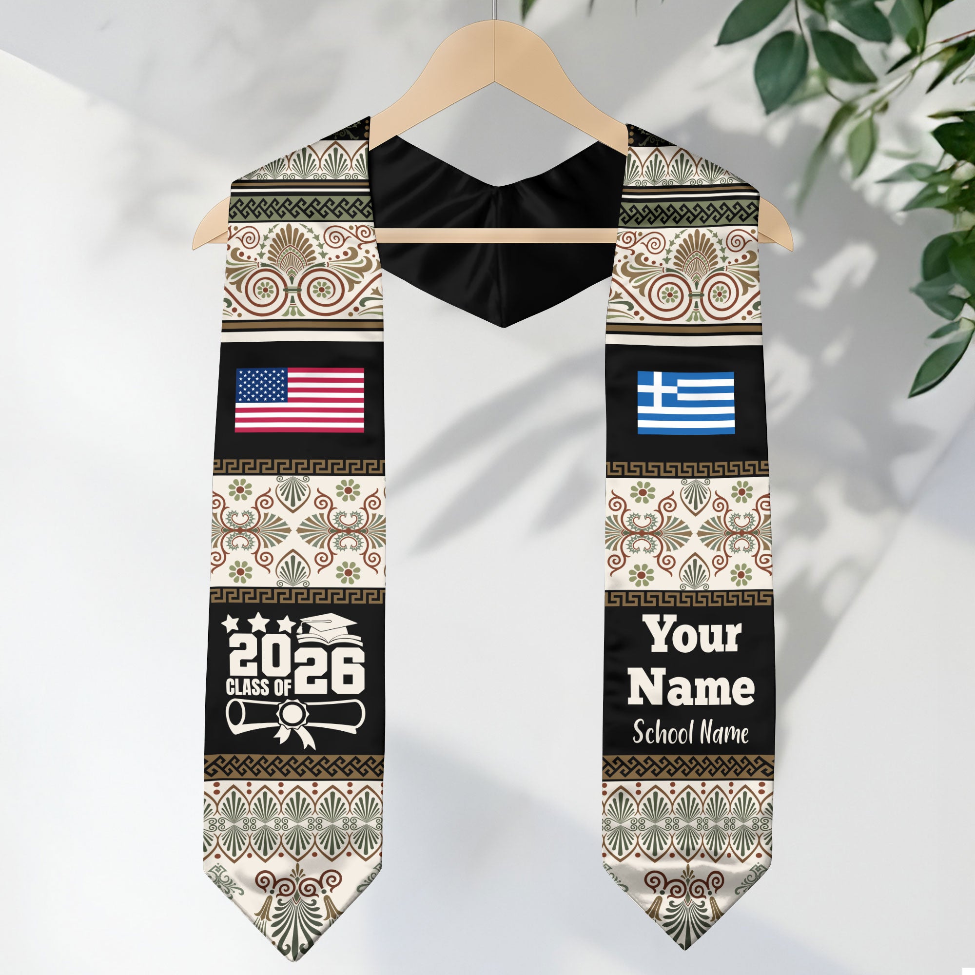 Customized Greece Graduation Stole Featuring National Flag Motif, Graduation Sash for Class of 2026