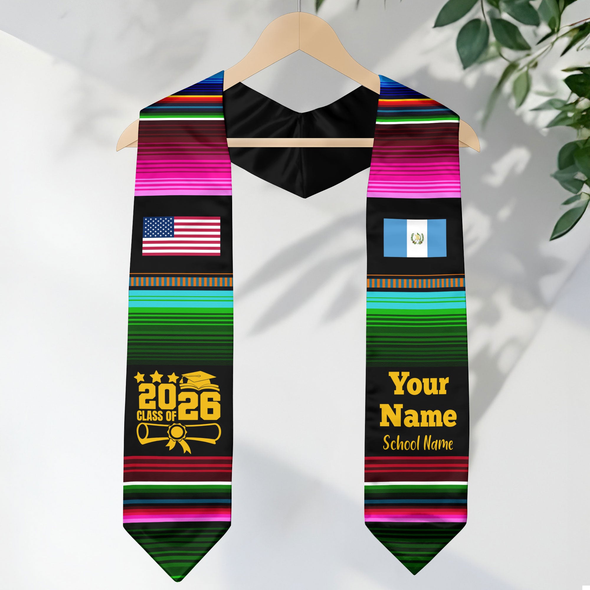 Customized Guatemala Graduation Stole Featuring National Flag Motif, Graduation Sash for Class of 2026