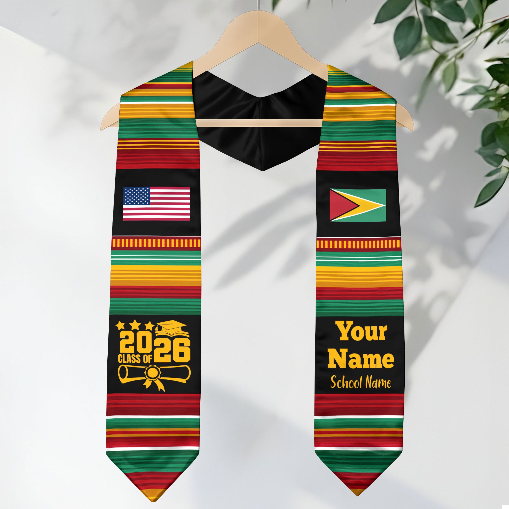 Customized Guyana Graduation Stole Featuring National Flag Motif, Graduation Sash for Class of 2026
