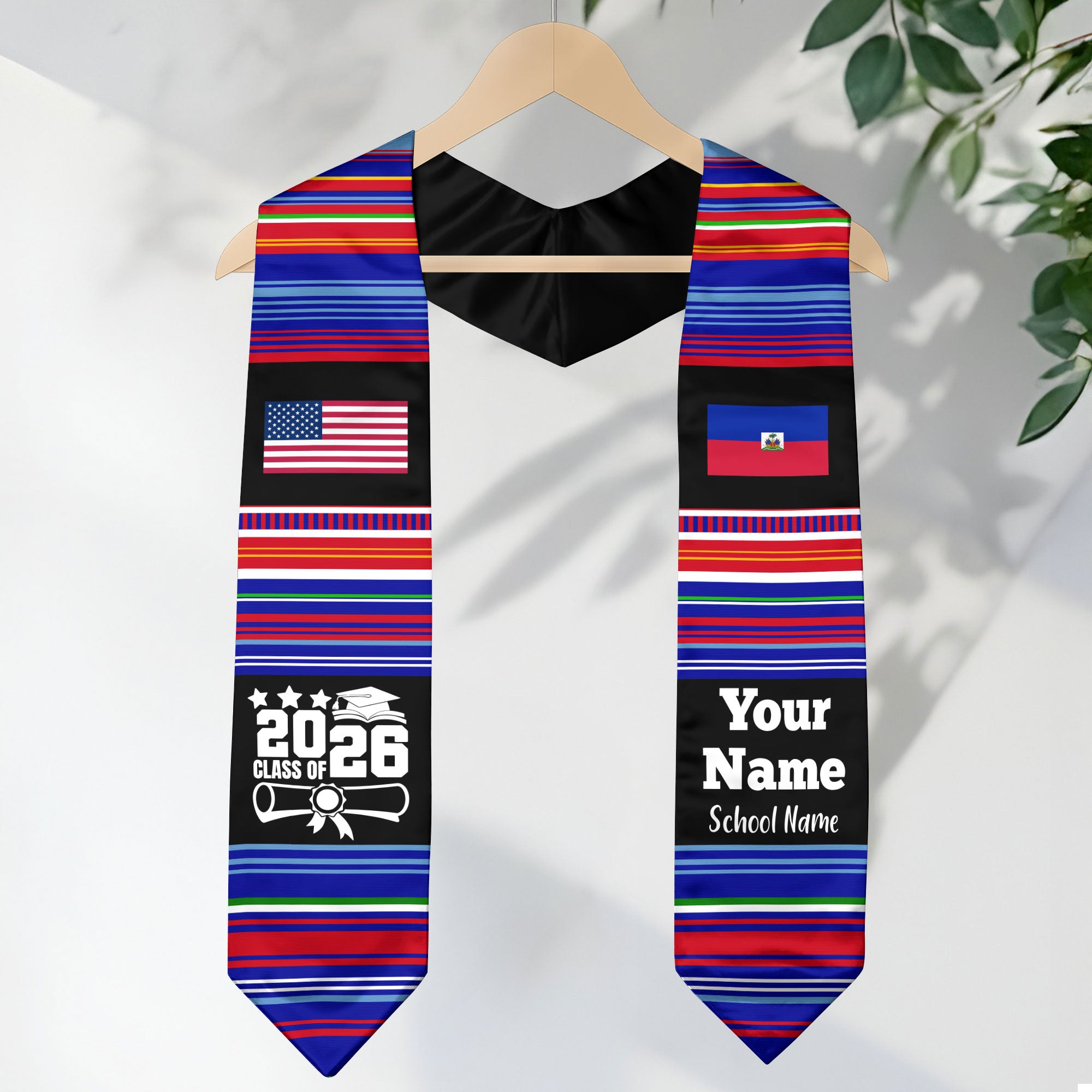 Customized Haiti Graduation Stole Featuring National Flag Motif, Graduation Sash for Class of 2026