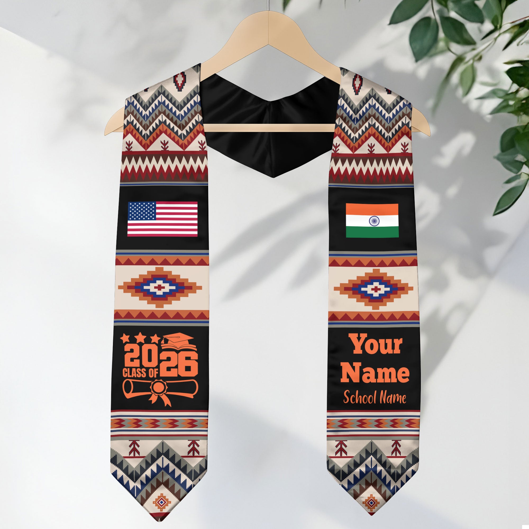 Customized India Graduation Stole Featuring National Flag Motif, Graduation Sash for Class of 2026