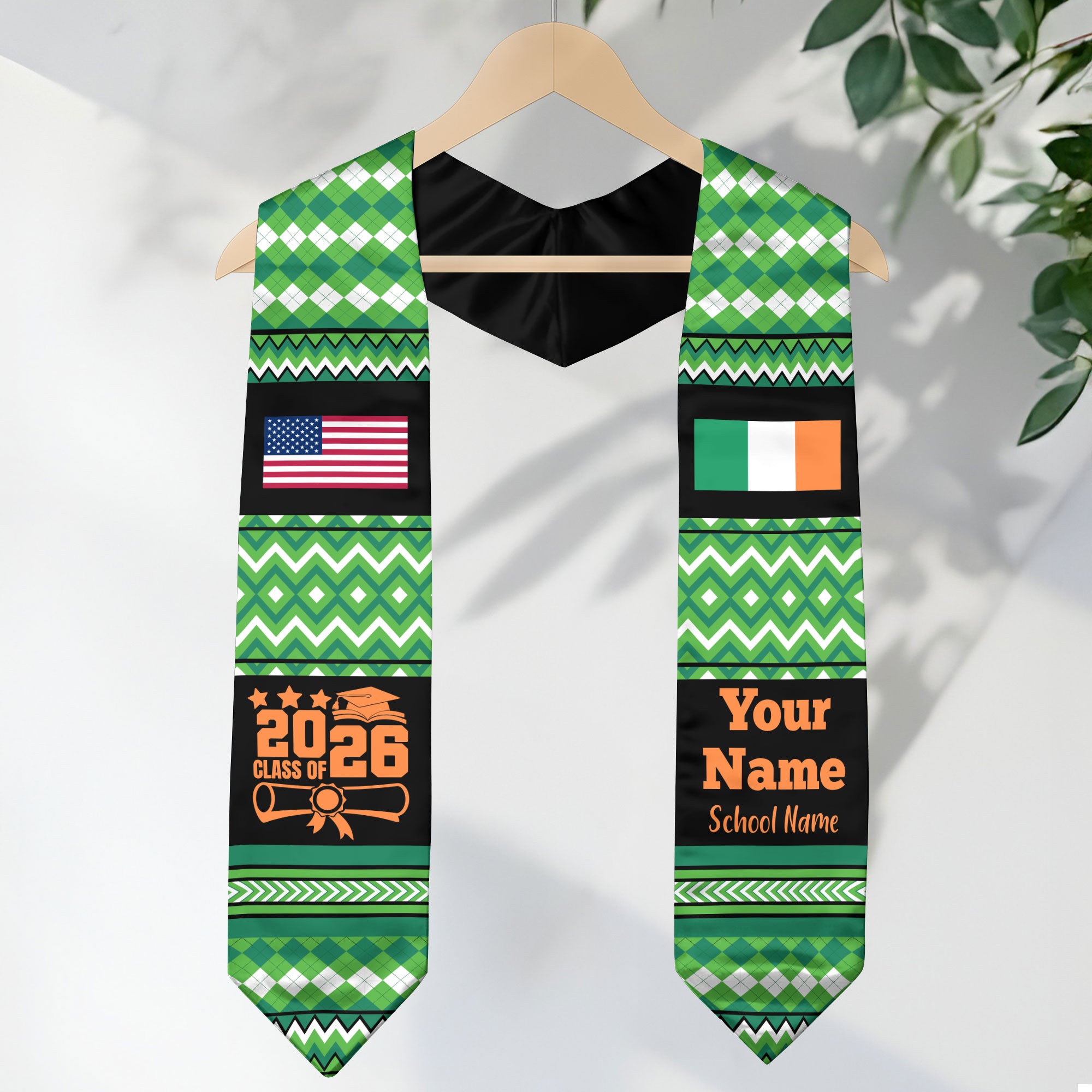 Customized Ireland Graduation Stole Featuring National Flag Motif, Graduation Sash for Class of 2026