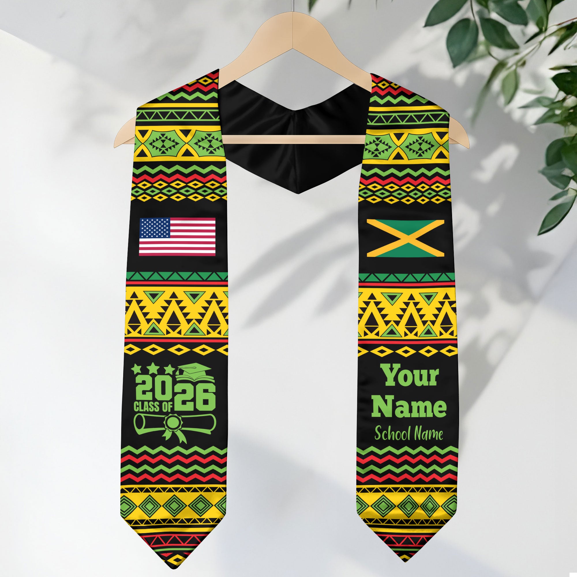 Customized Jamaica Graduation Stole Featuring National Flag Motif, Graduation Sash for Class of 2026