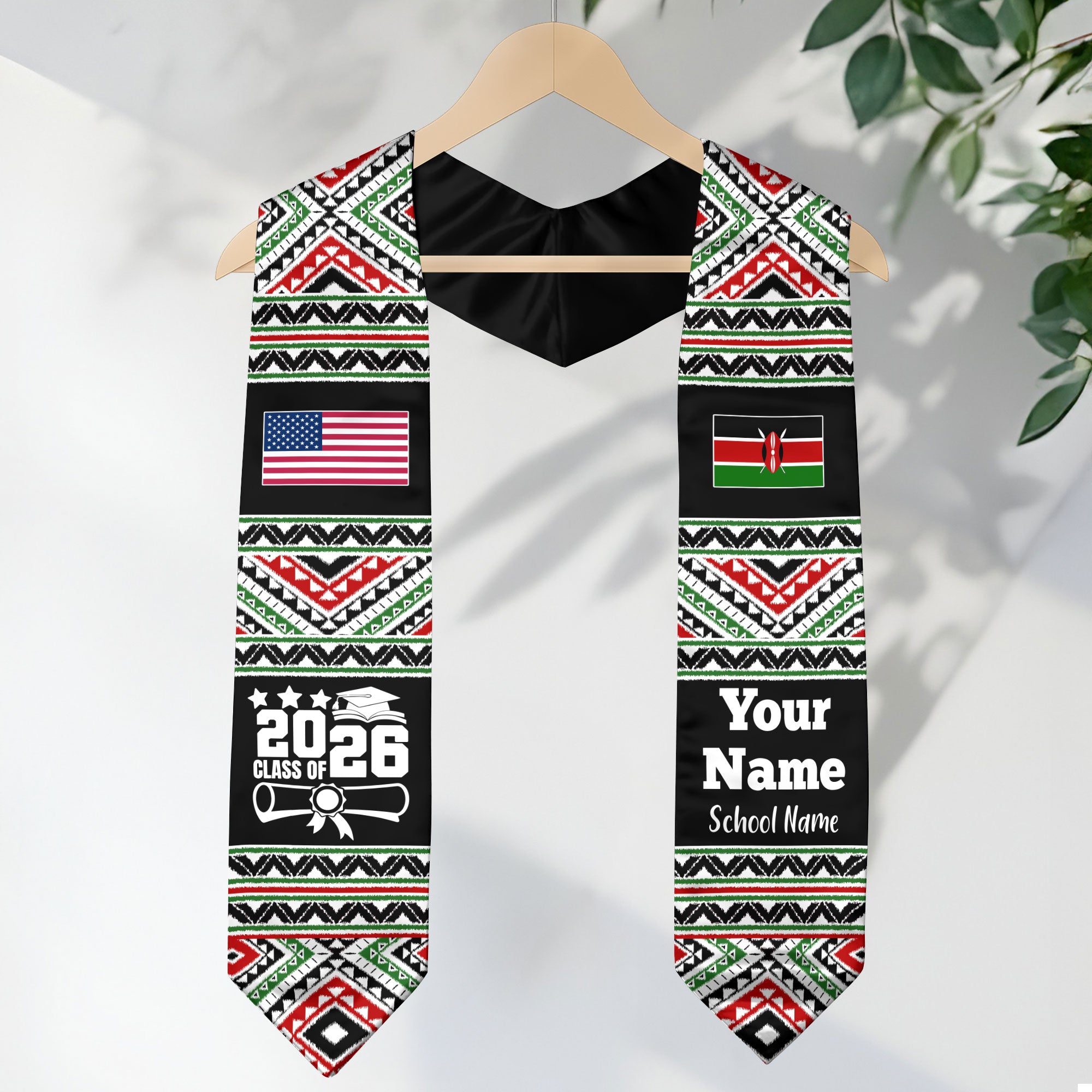 Customized Kenya Graduation Stole Featuring National Flag Motif, Graduation Sash for Class of 2026