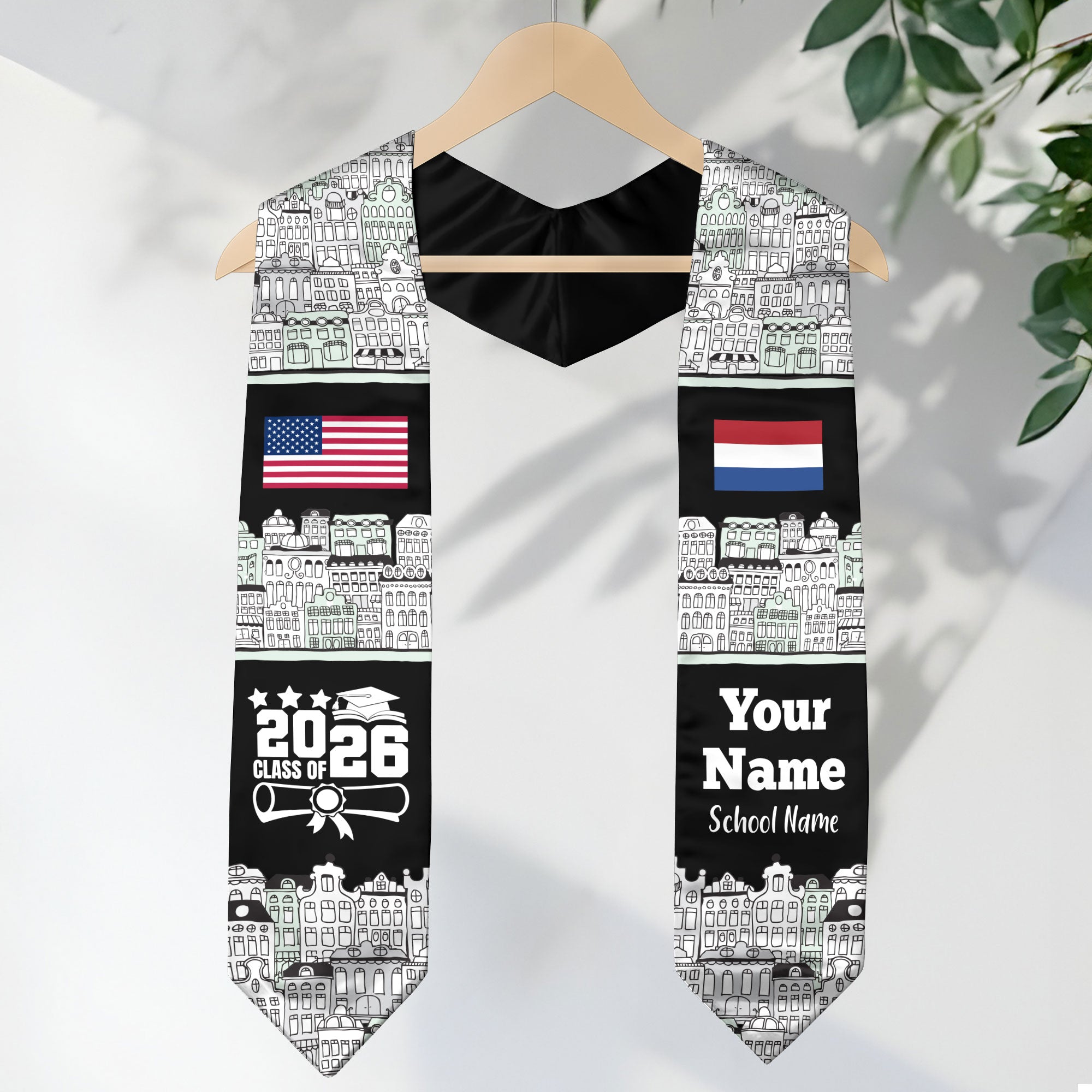 Customized Netherlands Graduation Stole Featuring National Flag Motif, Graduation Sash for Class of 2026