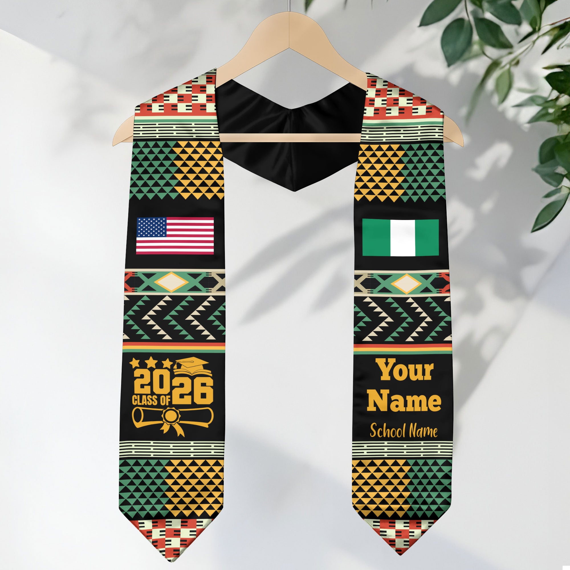 Customized Nigeria Graduation Stole Featuring National Flag Motif, Graduation Sash for Class of 2026