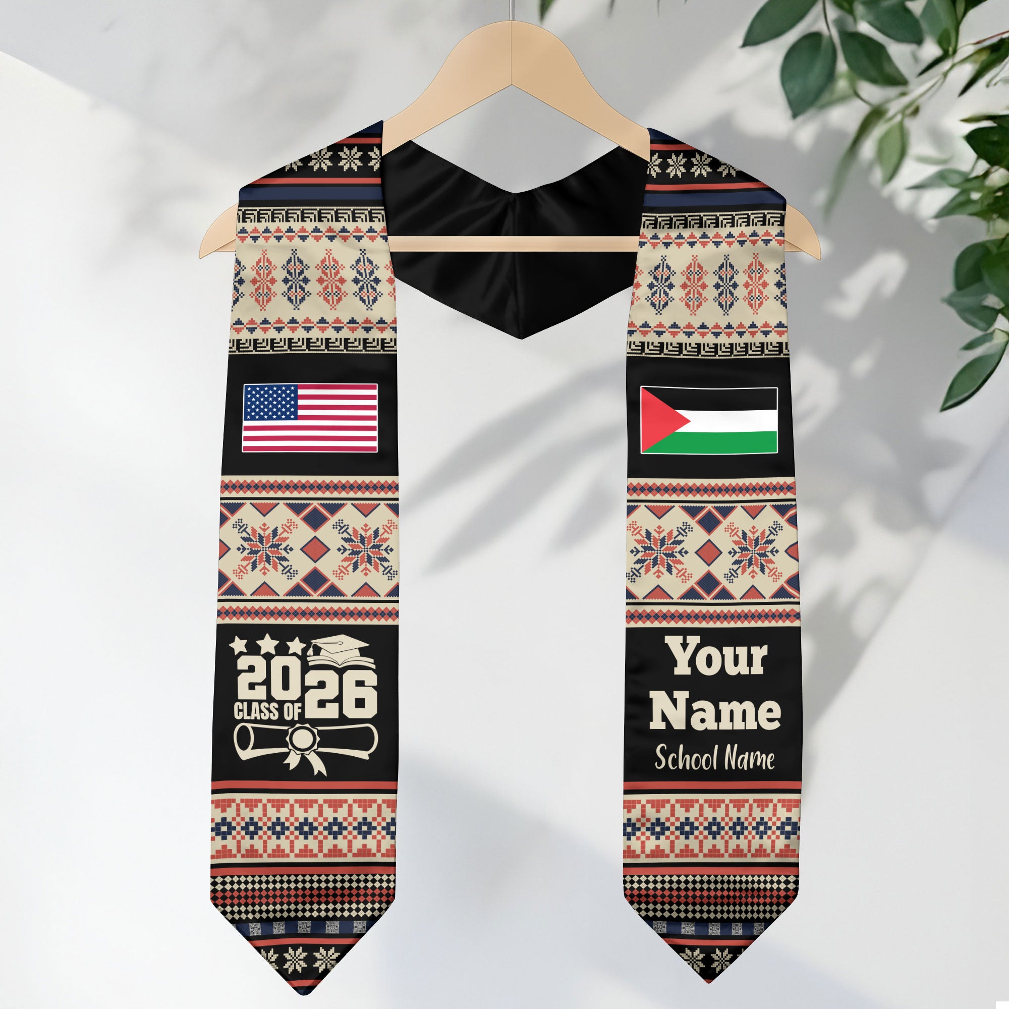 Customized Palestine Graduation Stole Featuring National Flag Motif, Graduation Sash for Class of 2026