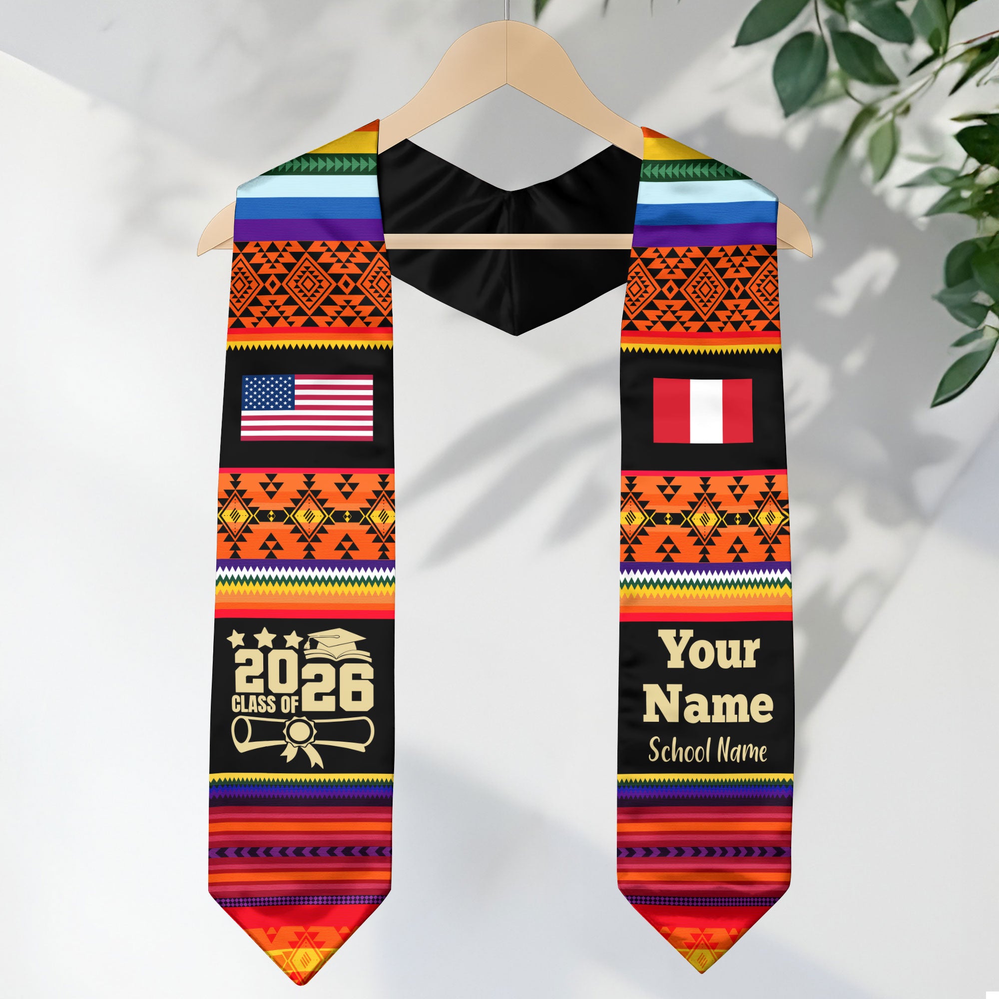 Customized Peru Graduation Stole Featuring National Flag Motif, Graduation Sash for Class of 2026