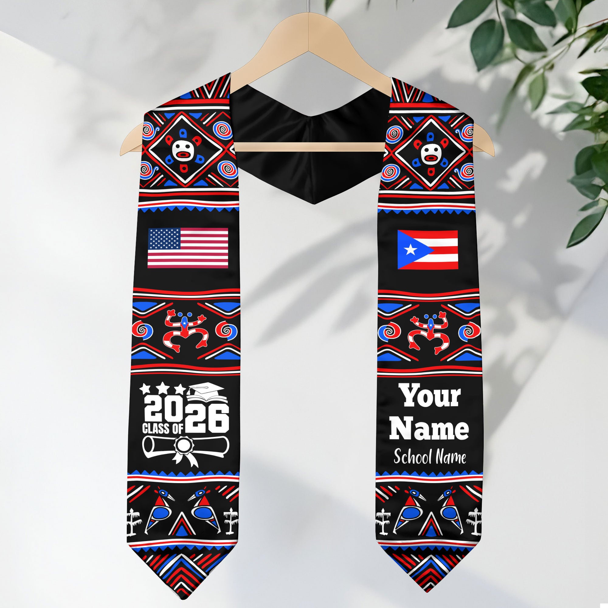 Customized Puerto Rico Graduation Stole Featuring National Flag Motif, Graduation Sash for Class of 2026