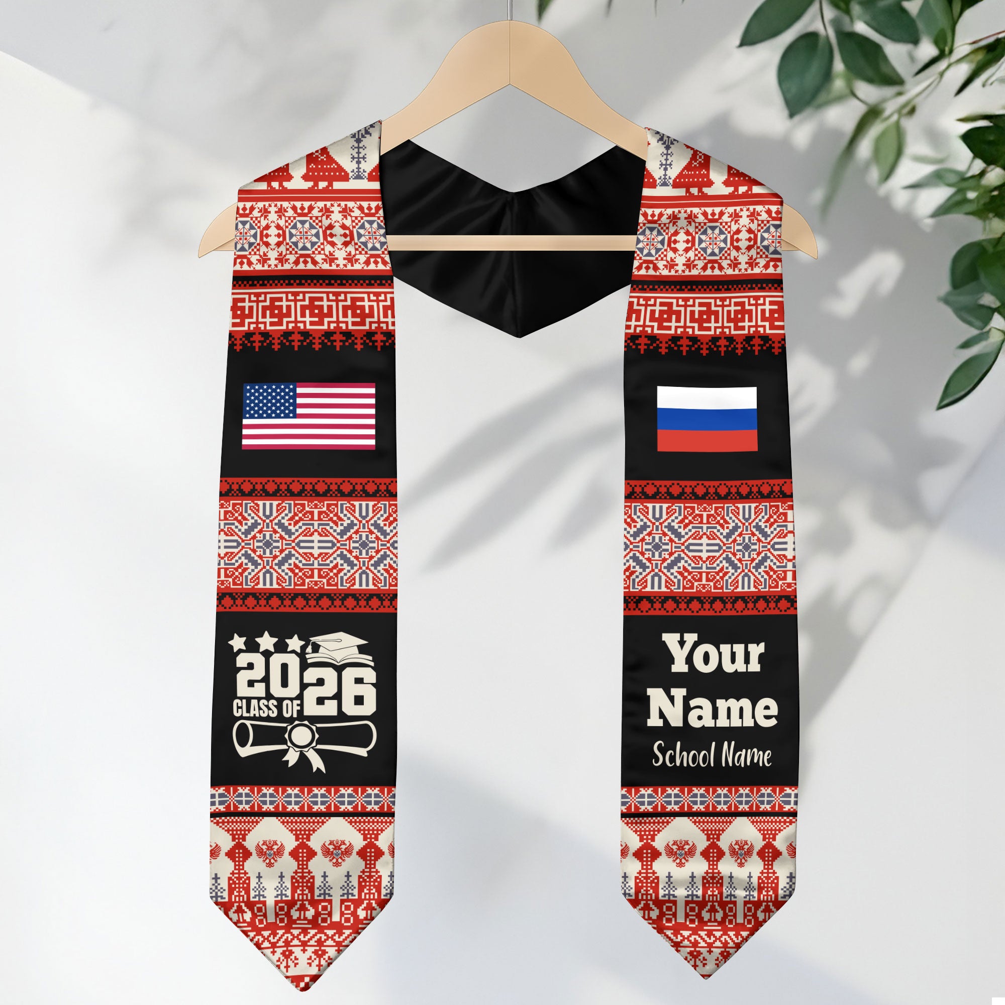 Customized Russia Graduation Stole Featuring National Flag Motif, Graduation Sash for Class of 2026