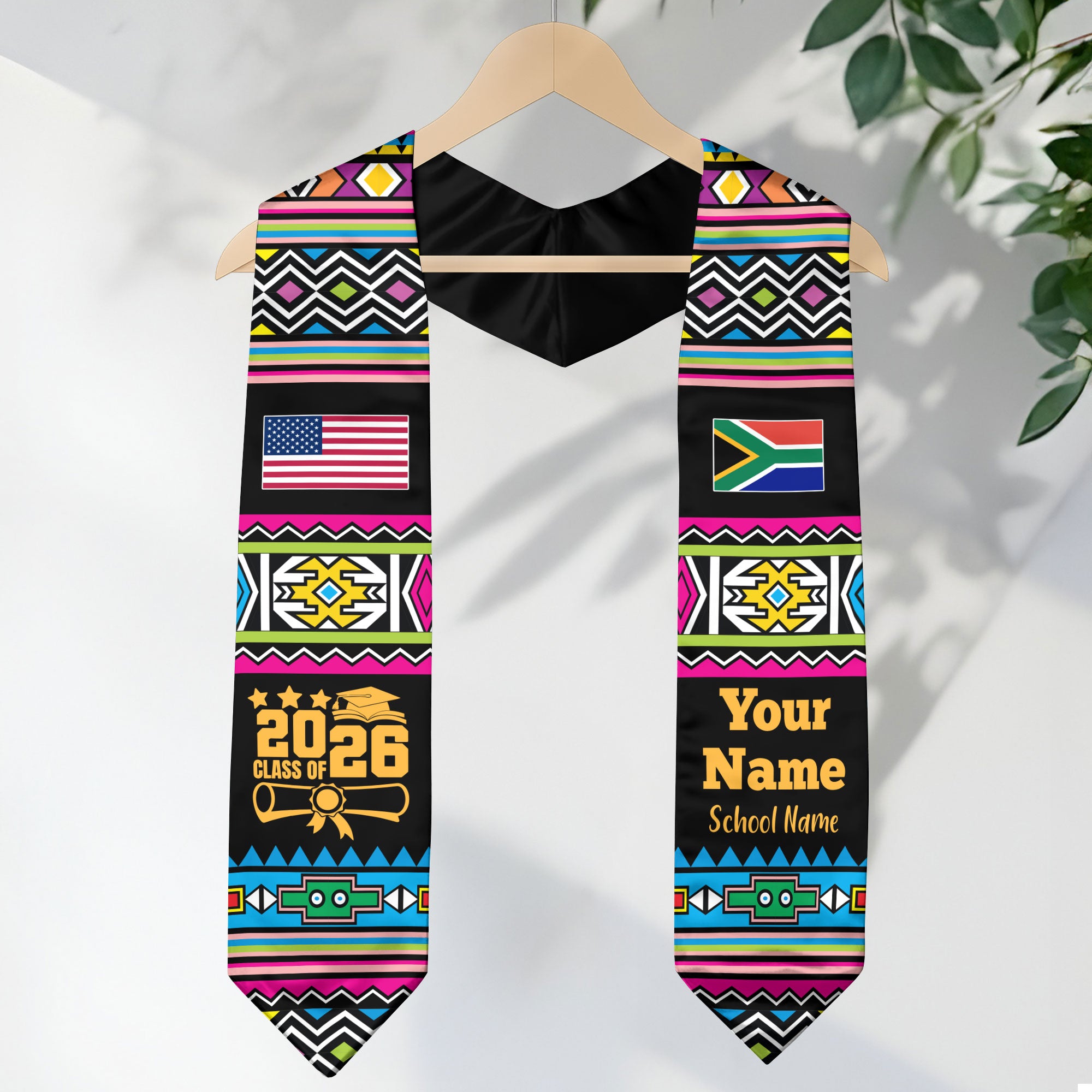 Customized South Africa Graduation Stole Featuring National Flag Motif, Graduation Sash for Class of 2026