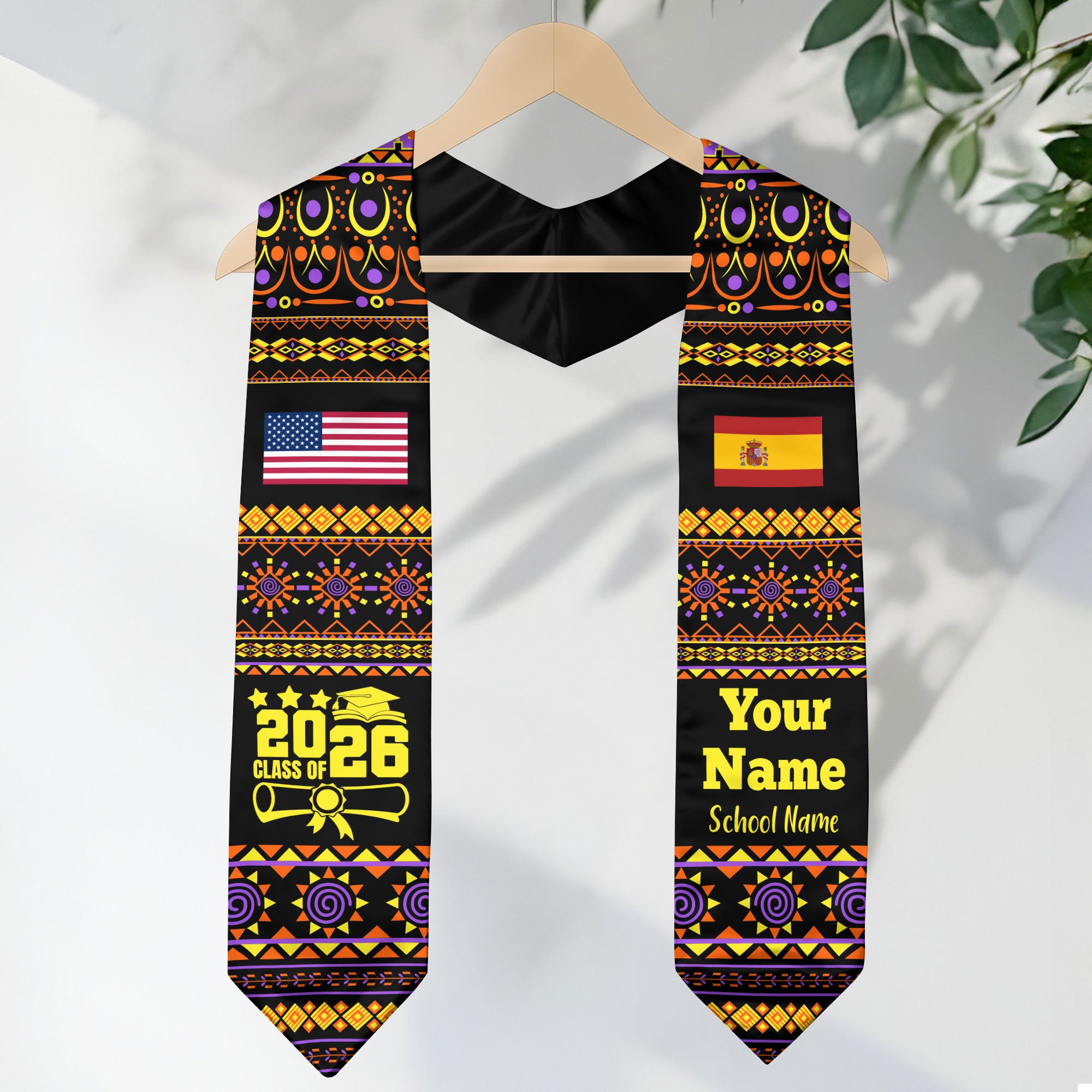 Customized Spain Graduation Stole Featuring National Flag Motif, Graduation Sash for Class of 2026