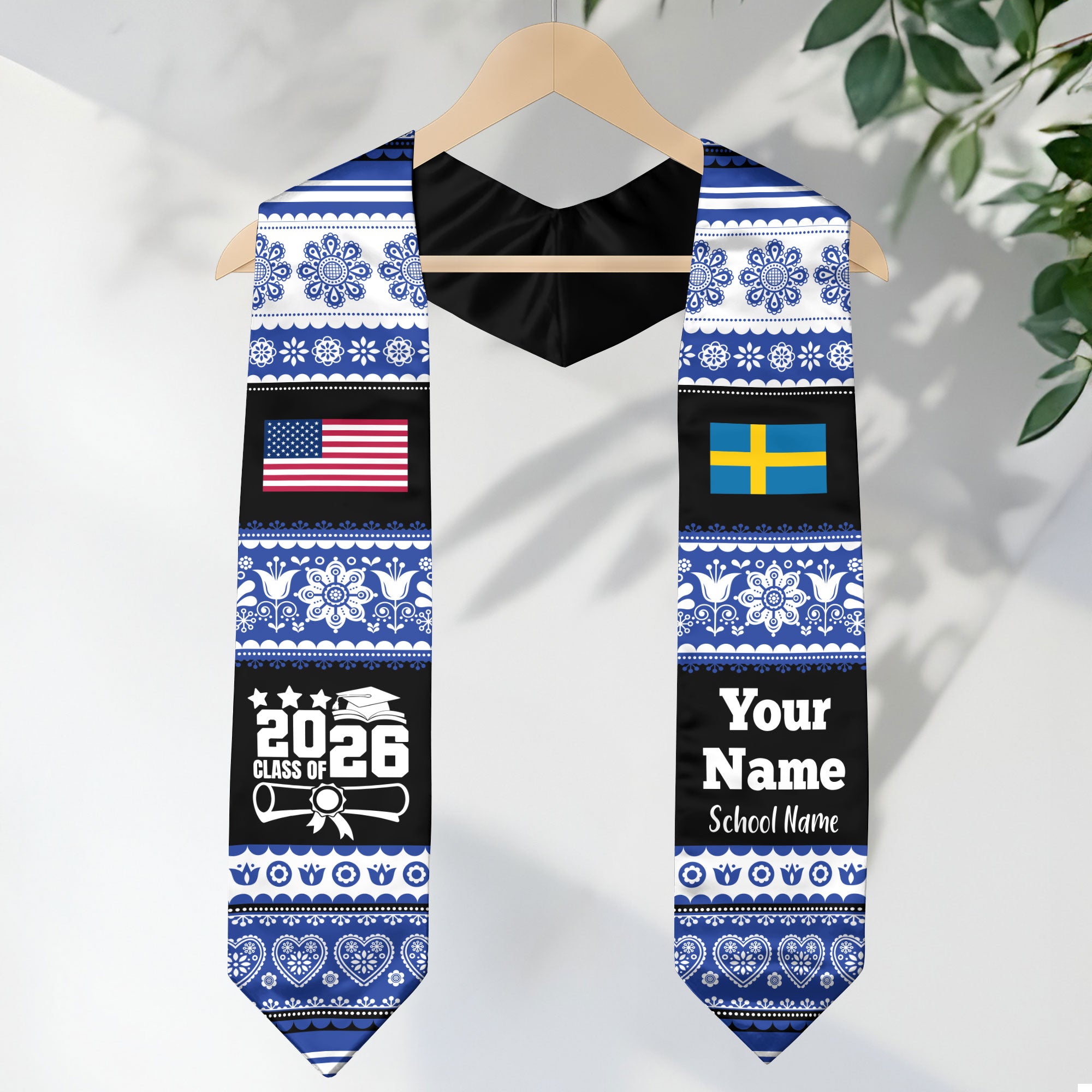 Customized Sweden Graduation Stole Featuring National Flag Motif, Graduation Sash for Class of 2026