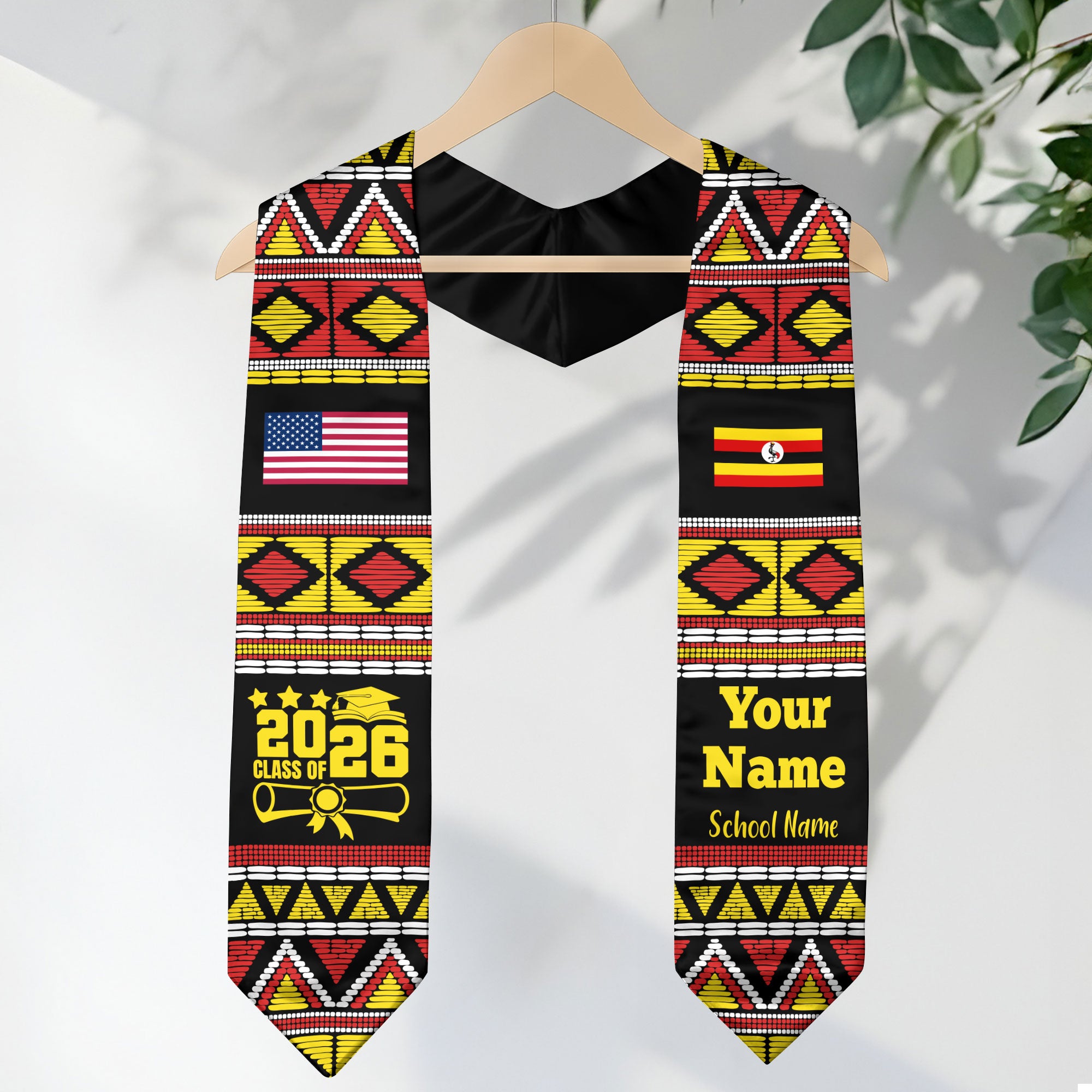 Customized Uganda Graduation Stole Featuring National Flag Motif, Graduation Sash for Class of 2026