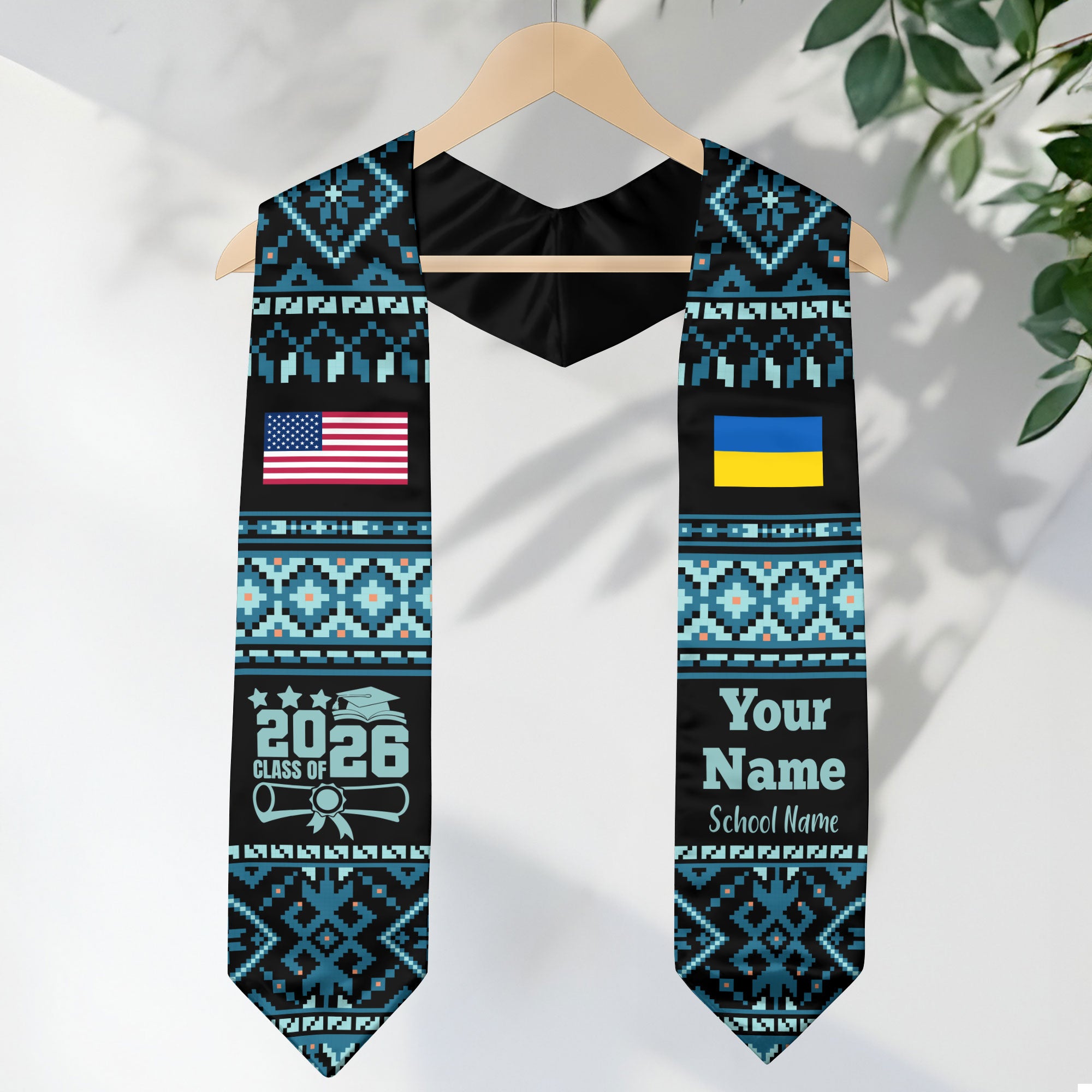 Customized Ukraine Graduation Stole Featuring National Flag Motif, Graduation Sash for Class of 2026