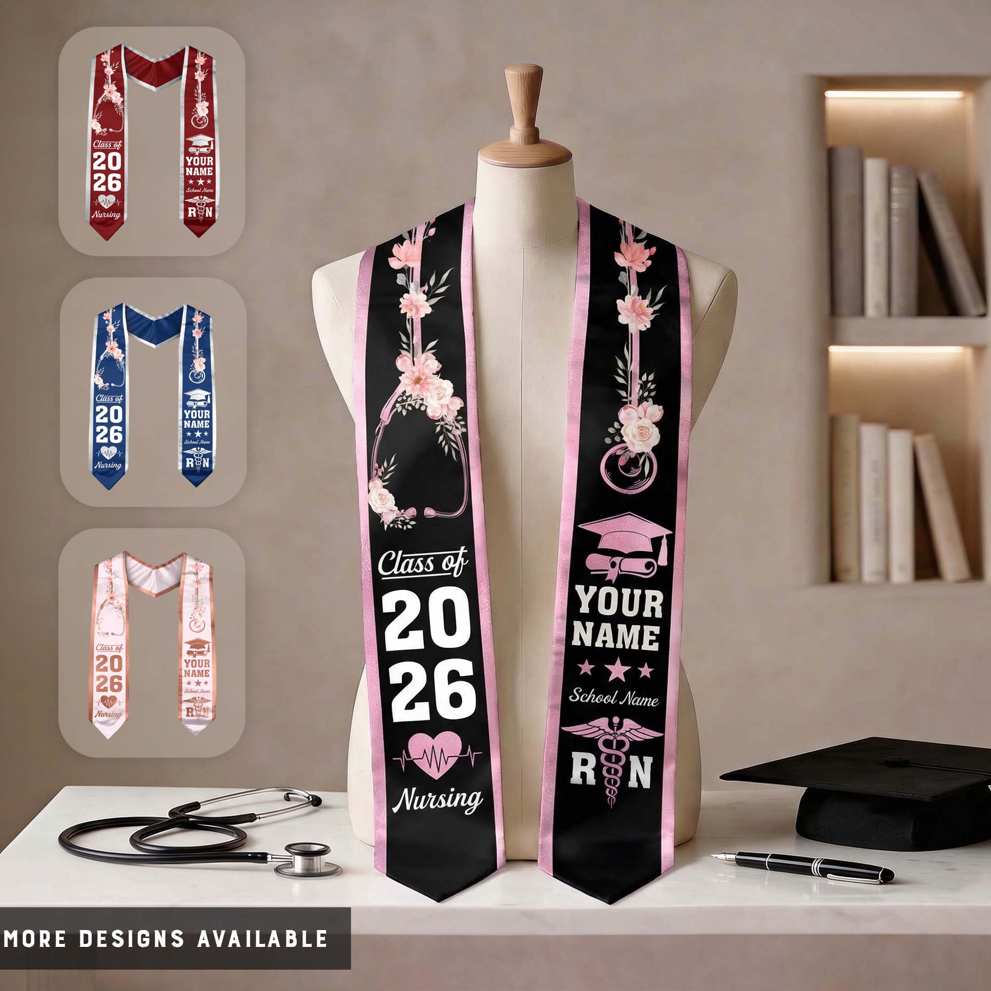 Customized RN Graduation Stole, Nursing Graduation Sash for BSN Nurses, Class of 2026