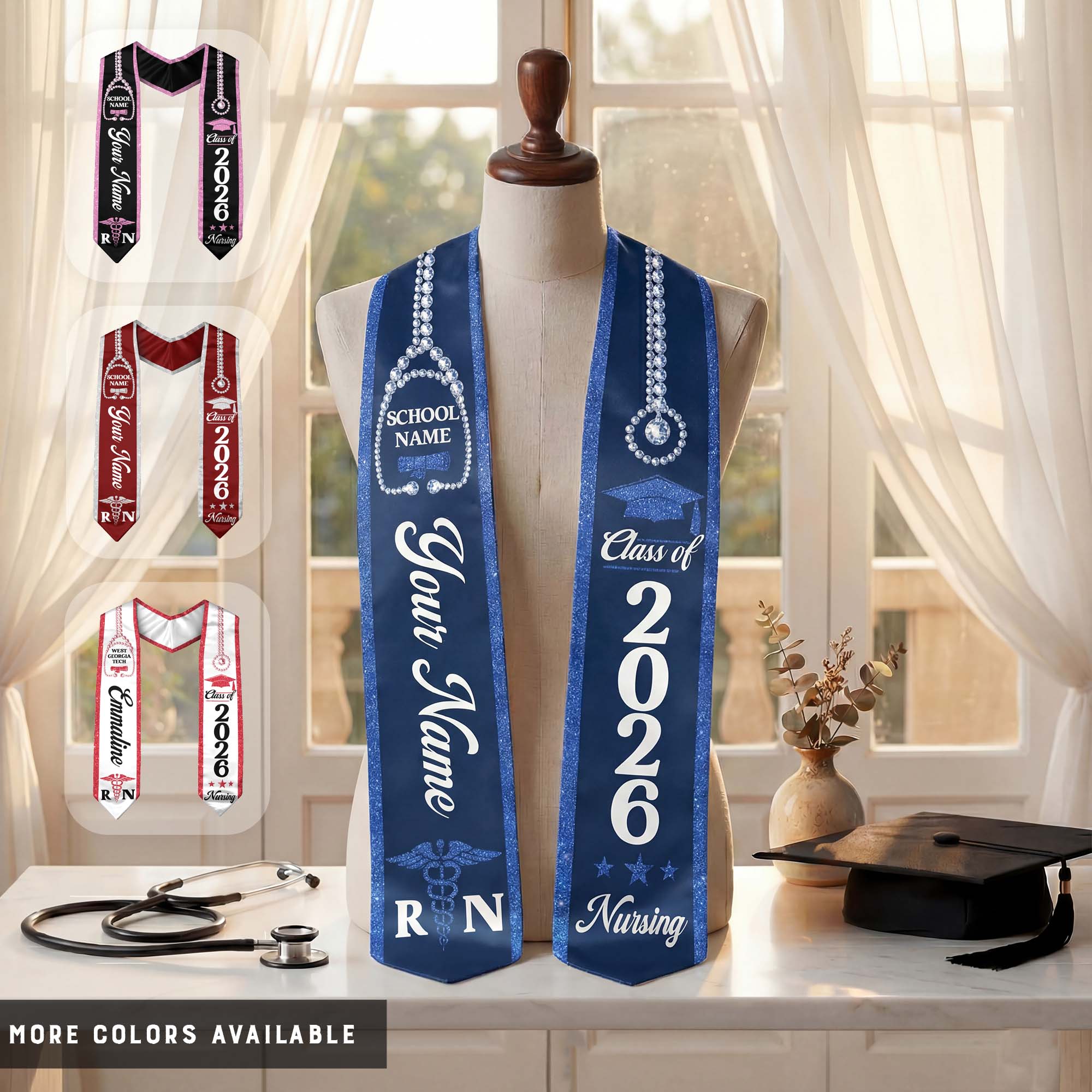 Customized RN Nurse Graduation Stole, BSN Nursing Graduation Sash for Class of 2026