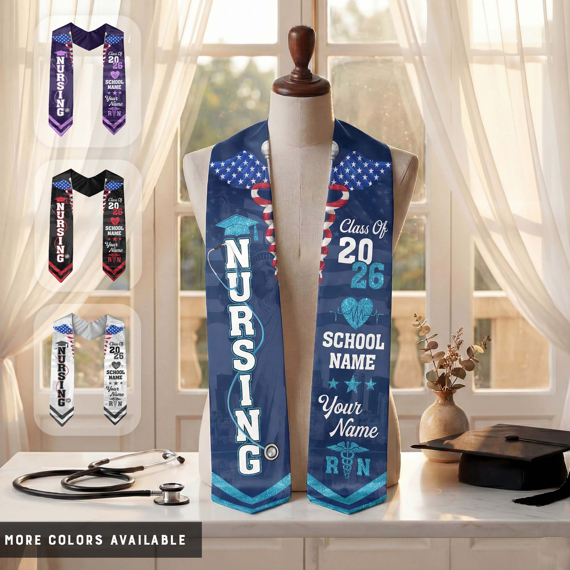 Customized Nursing Graduation Sash for RN Graduates, BSN Nurse Stole Class of 2026