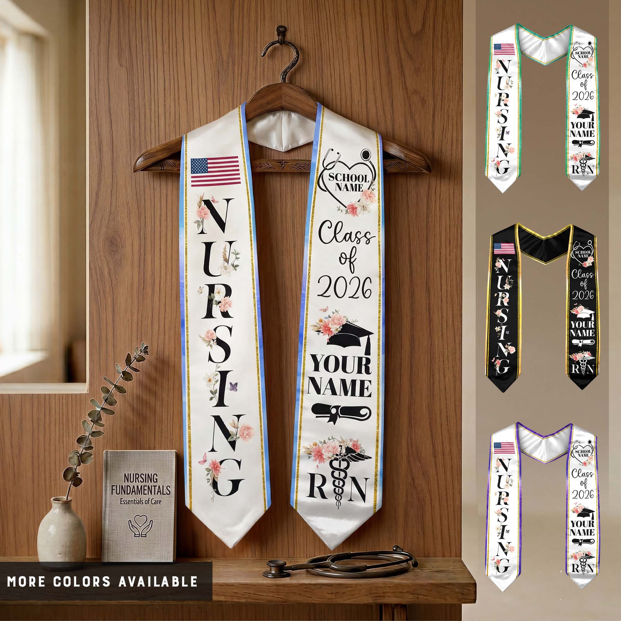 Customized Nursing Graduation Stole for RN Students, Professional Nurse Sash 2026