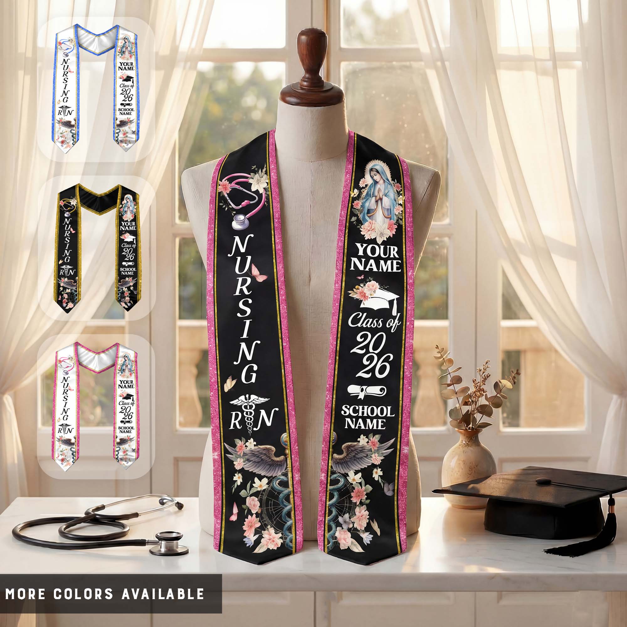 Customized RN and BSN Graduation Stole, Nursing Graduation Sash for Class of 2026