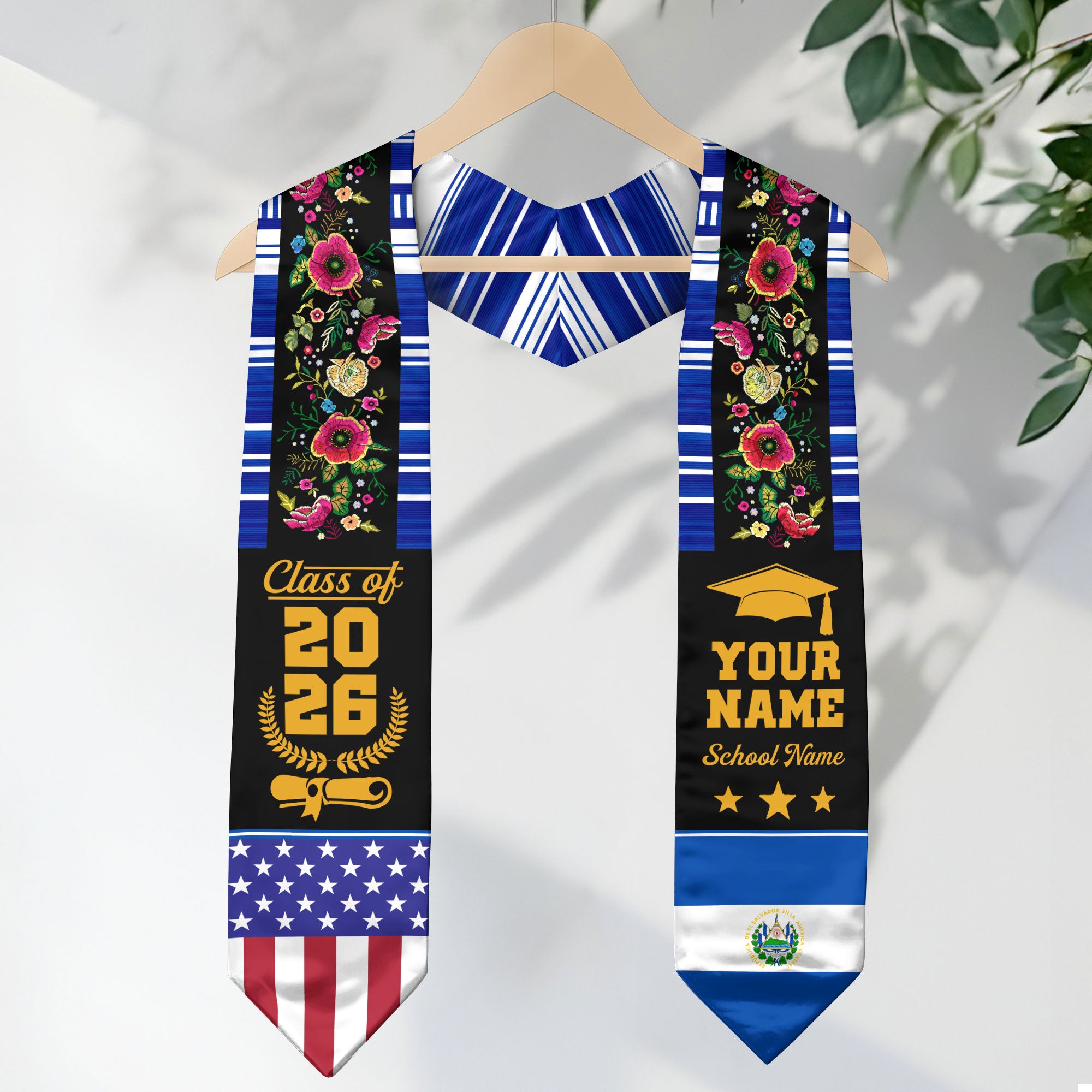 El Salvador Graduation Stole 2026, El Salvador Flag Sash, Custom Detail Option