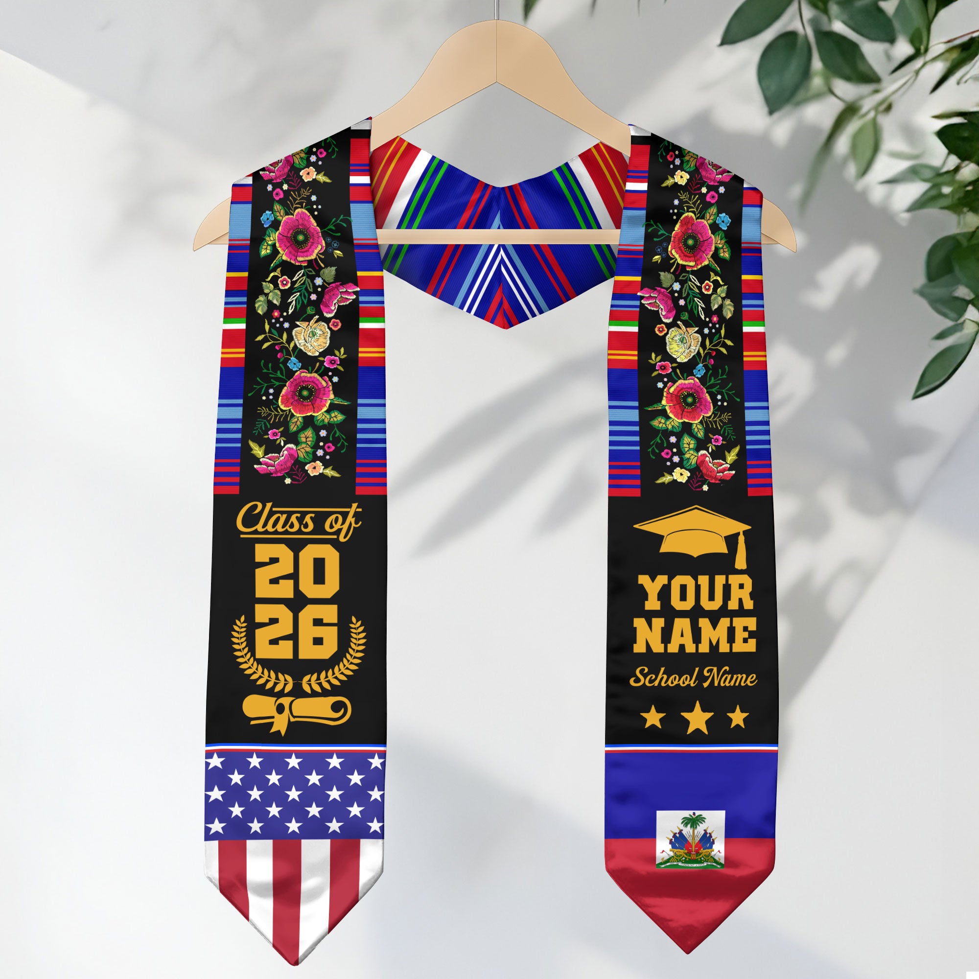 Haiti Graduation Stole 2026, Haitian Flag Sash, Personalized Detail Option
