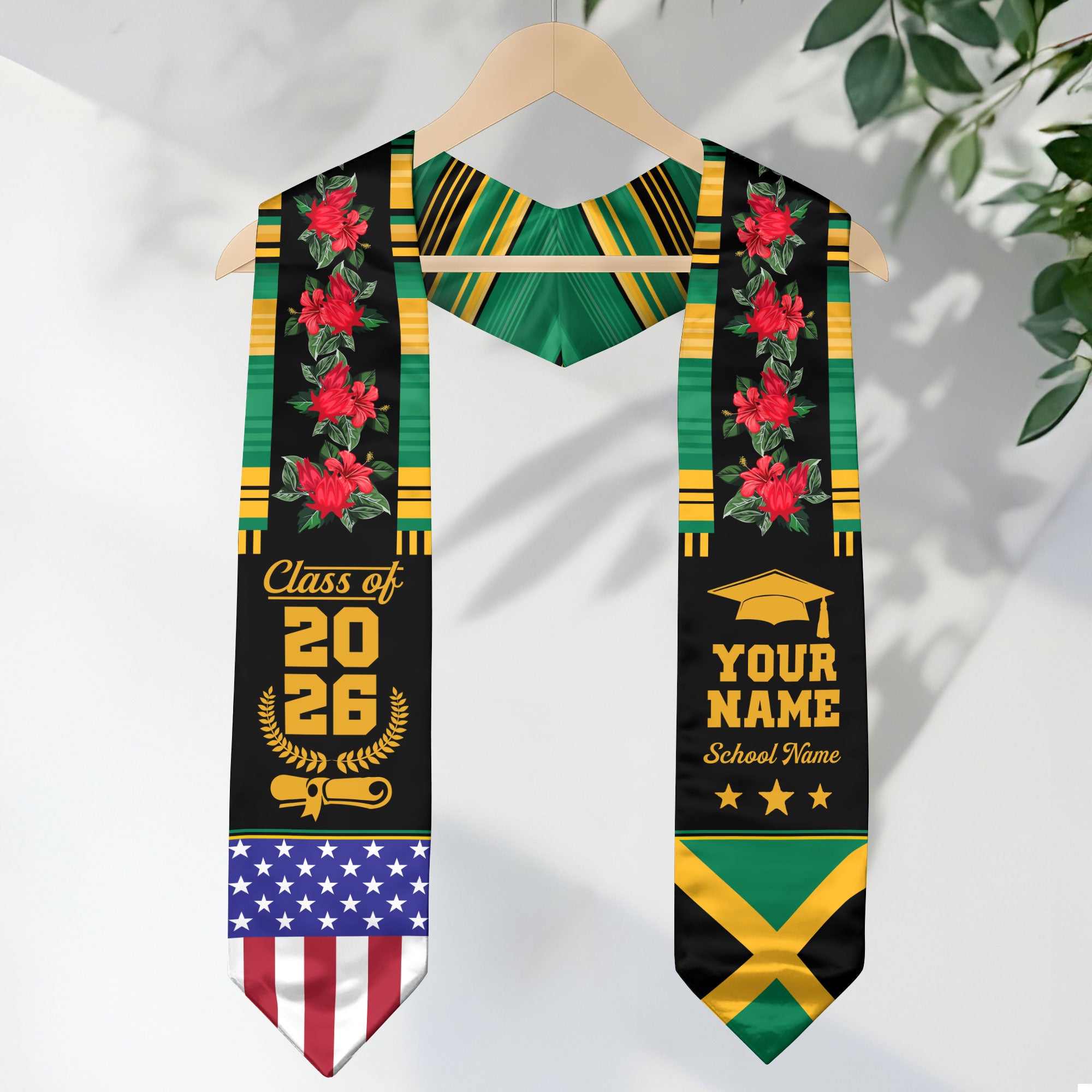 Jamaica Graduation Stole 2026, Jamaican Flag Sash, Add Your Personal Detail