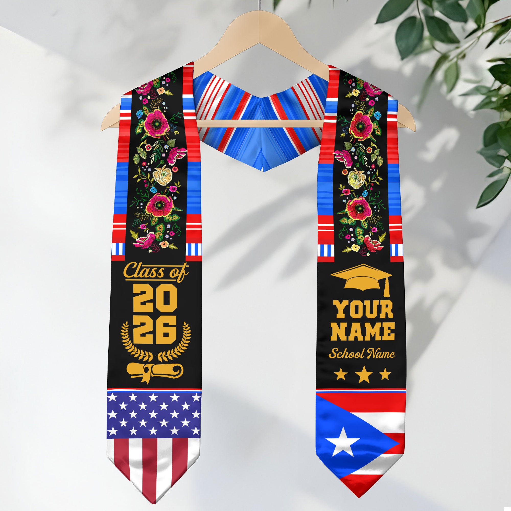 Puerto Rico Graduation Sash 2026, Puerto Rican Flag Stole, Personal Detail Option