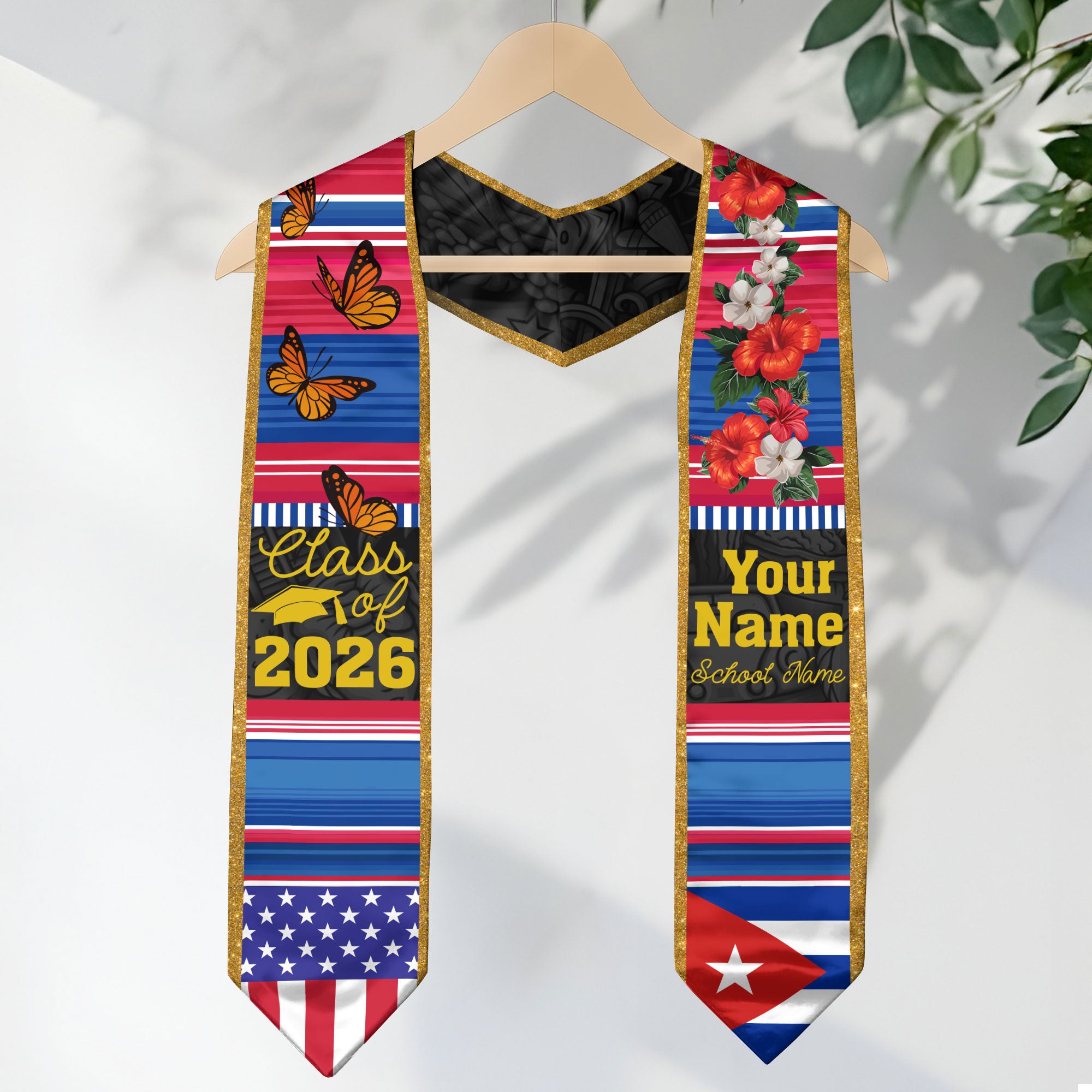 2026 Cuba Flag Graduation Sash, Cuba Stole, Personal Detail Option