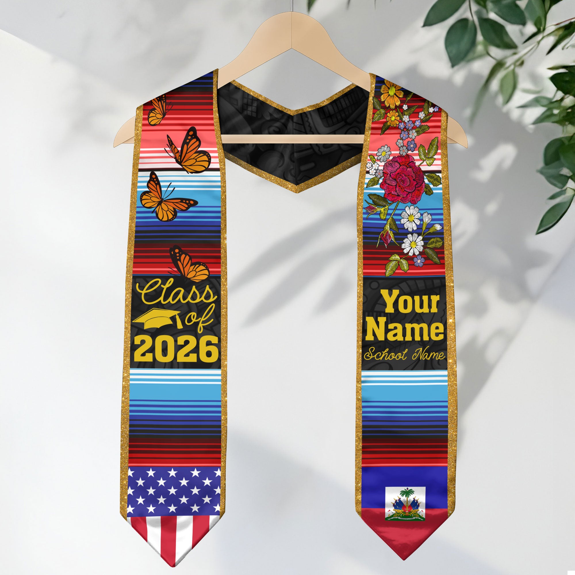 2026 Haiti Flag Graduation Sash, Haiti Stole, Add Personal Detail