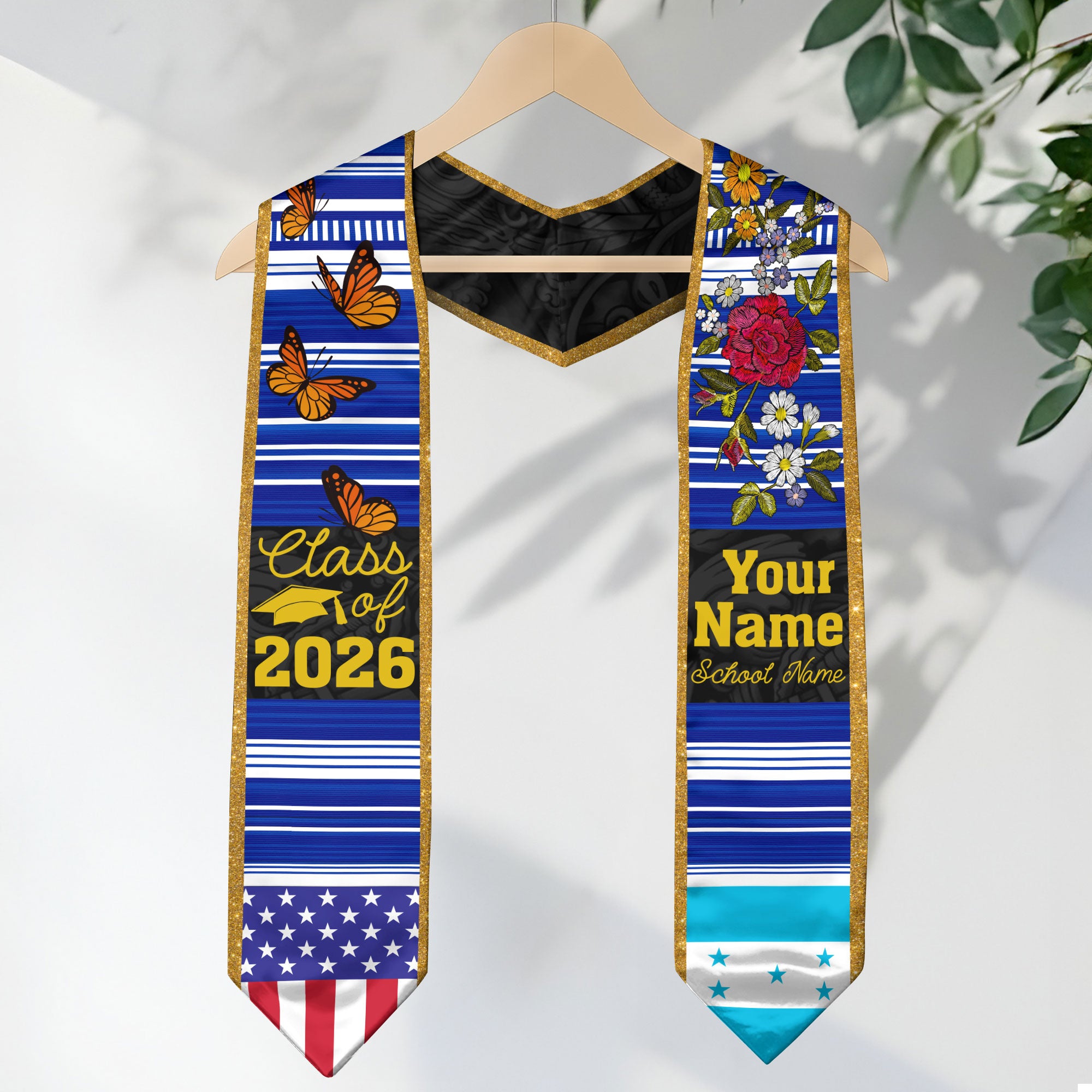 2026 Honduras Flag Graduation Stole, Honduras Sash, Add Personalized Detail