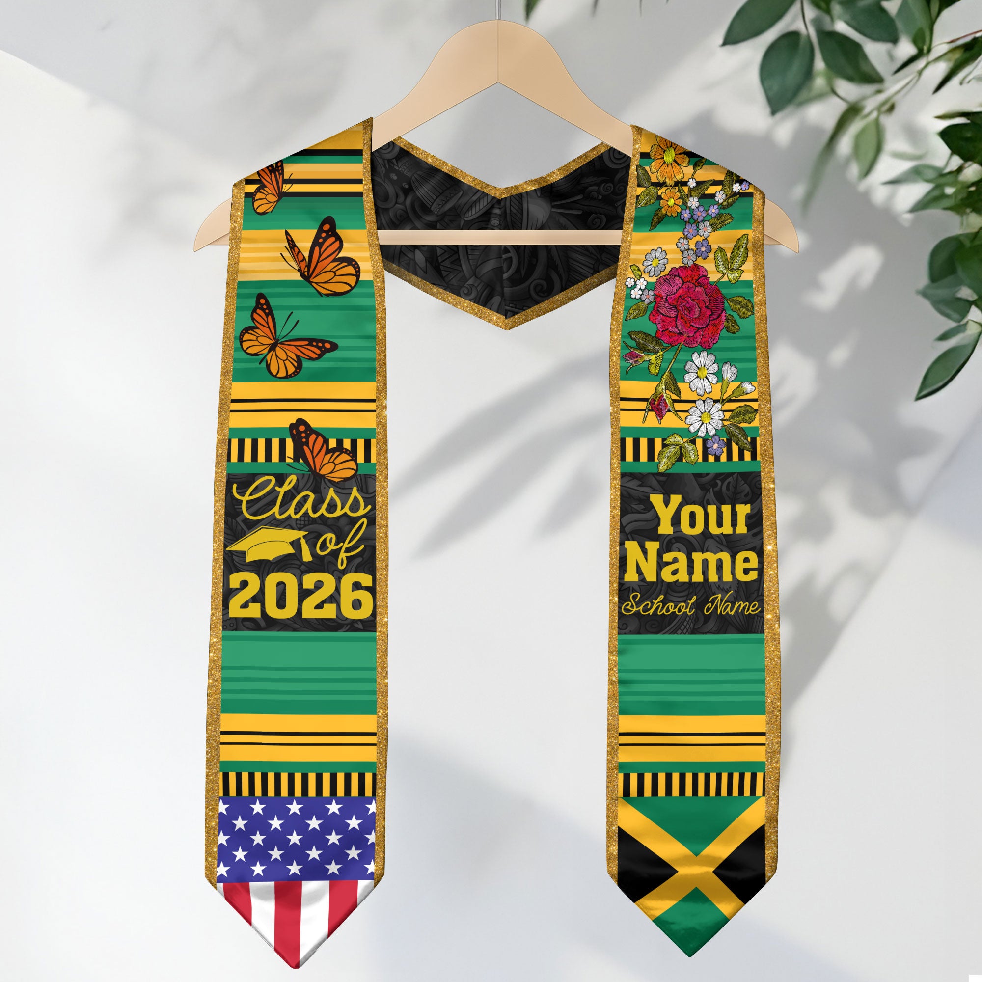 2026 Jamaica Flag Graduation Sash, Jamaica Stole, Optional Personalized Detail