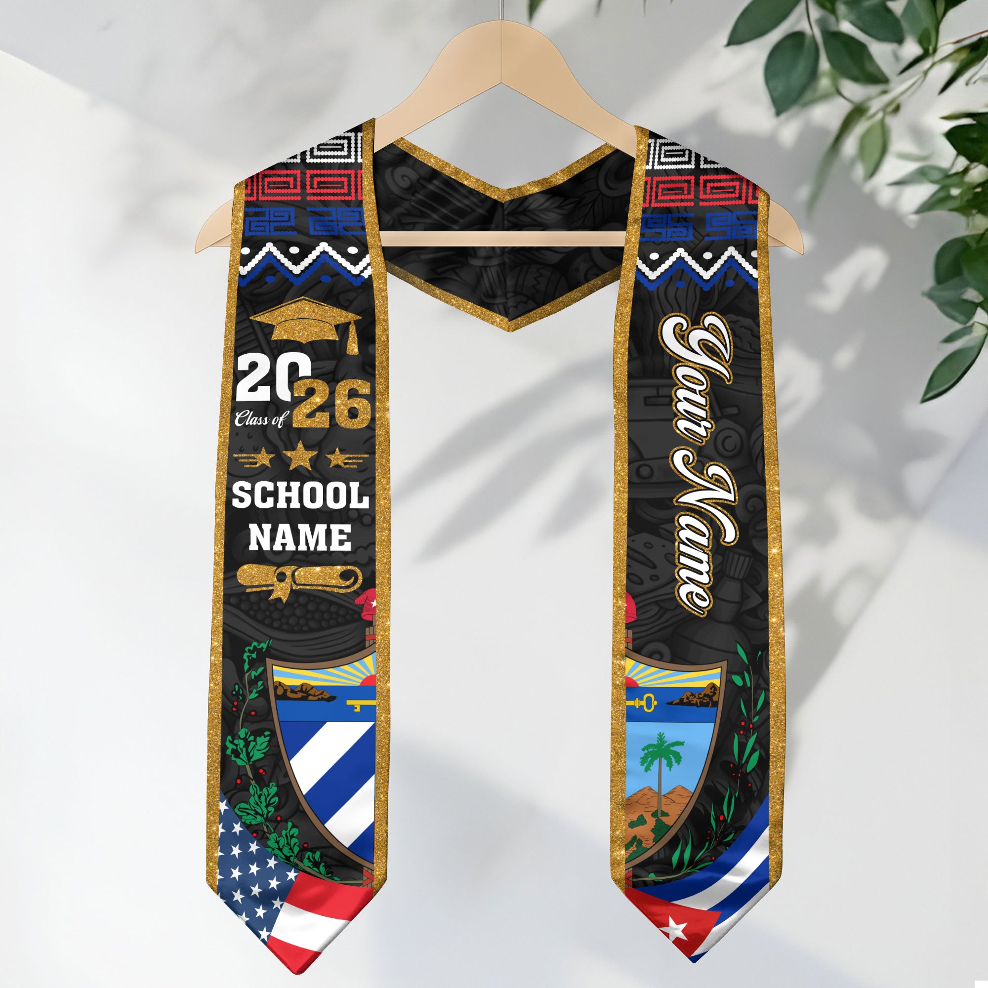 Cuba Flag Graduation Stole 2026, Cuba Sash, Add Personal Detail