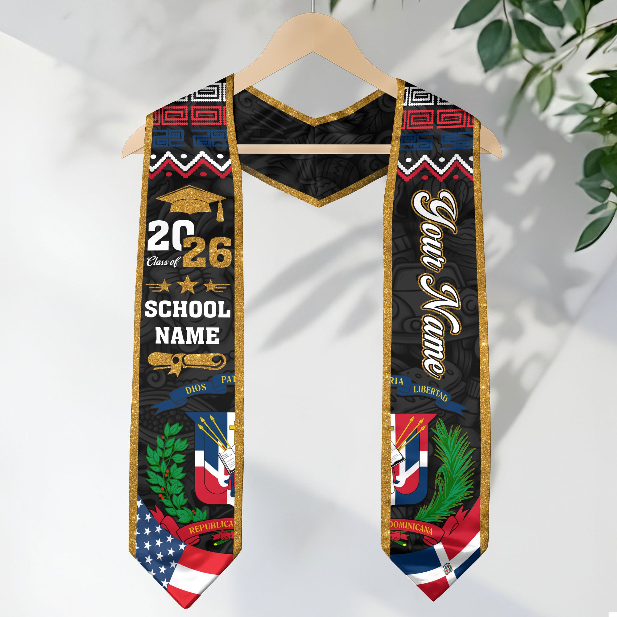 Dominican Flag Graduation Sash 2026, Dominican Stole, Custom Detail Option