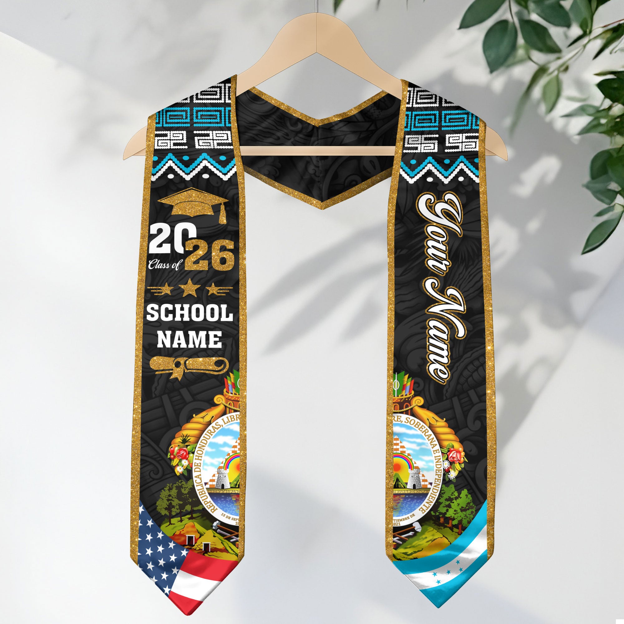 Honduras Flag Sash 2026, Honduras Graduation Stole, Custom Detail Option