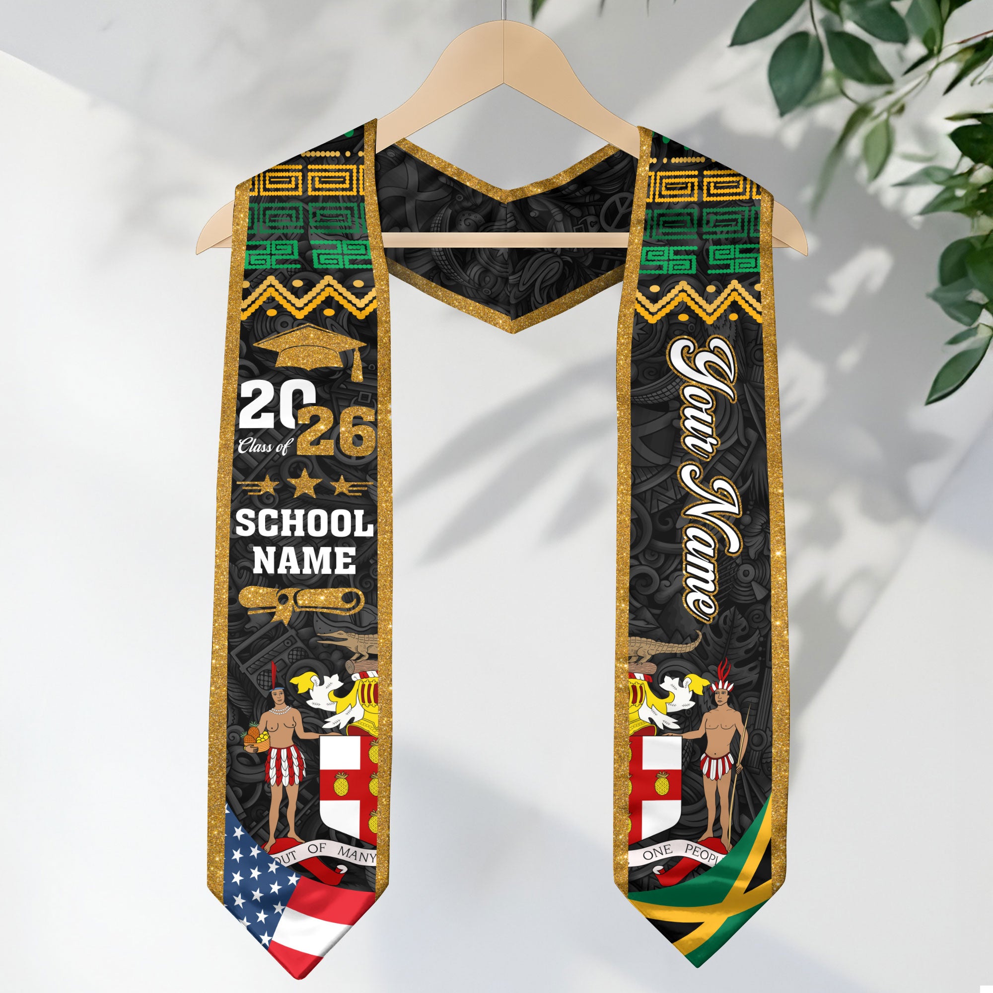 Jamaica Flag Sash 2026, Jamaican Graduation Stole, Add Custom Detail Option