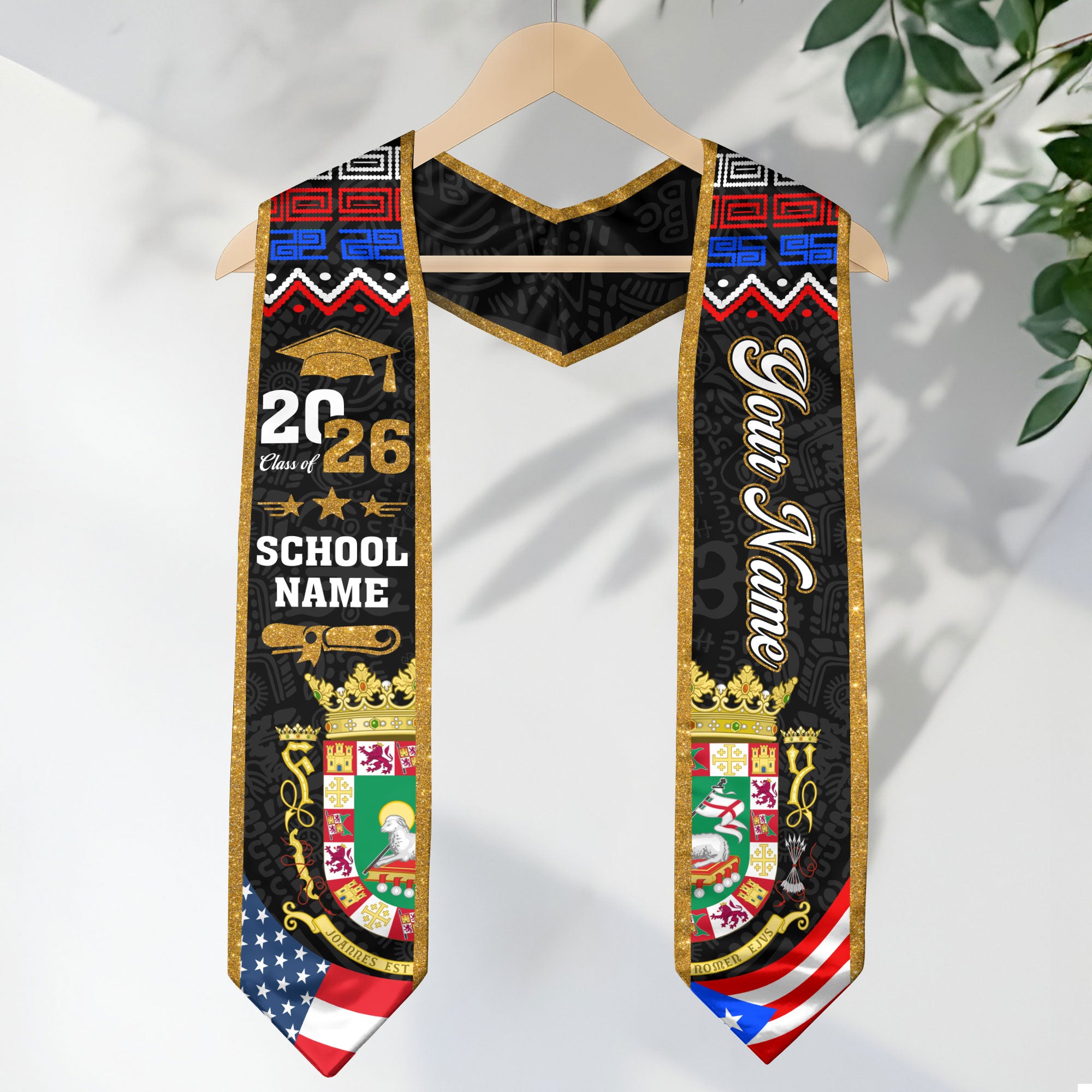 Puerto Rico Graduation Stole 2026, Puerto Rican Flag Sash, Add Your Personal Detail