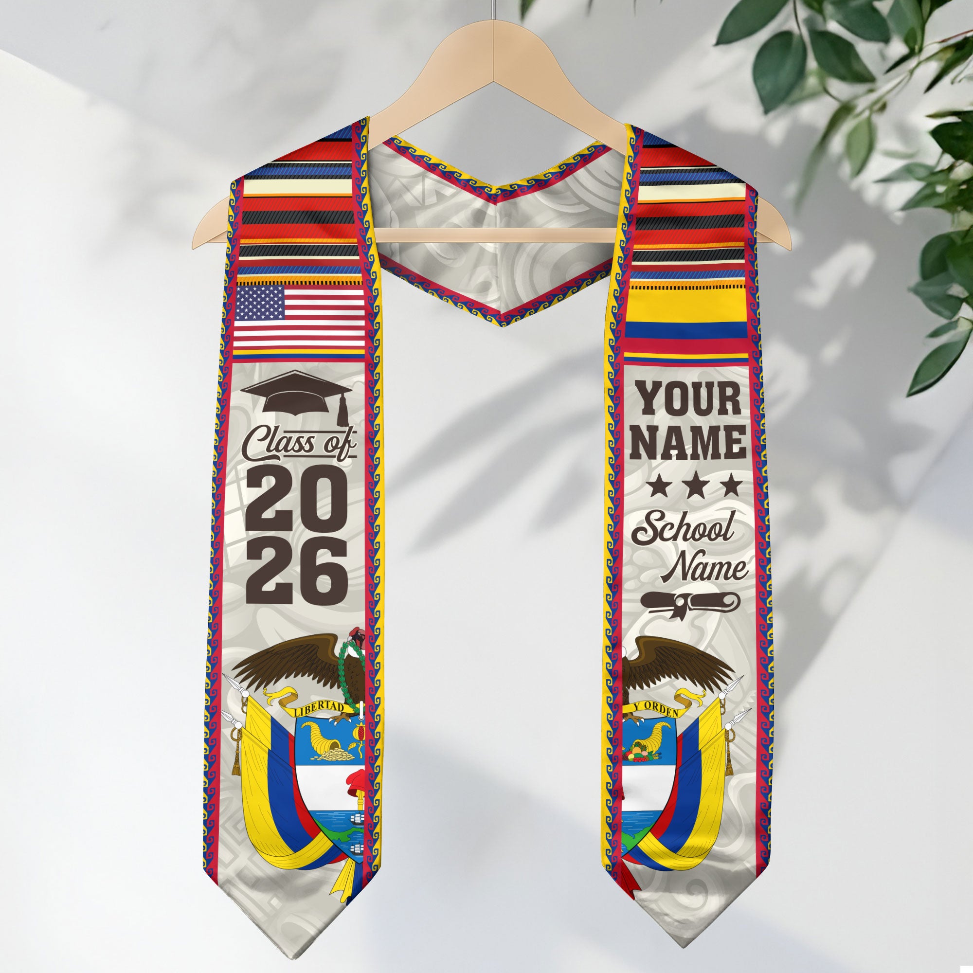 Customized Colombia American Graduation Stole, Colombia Flag Graduation Sash, Class of 2026