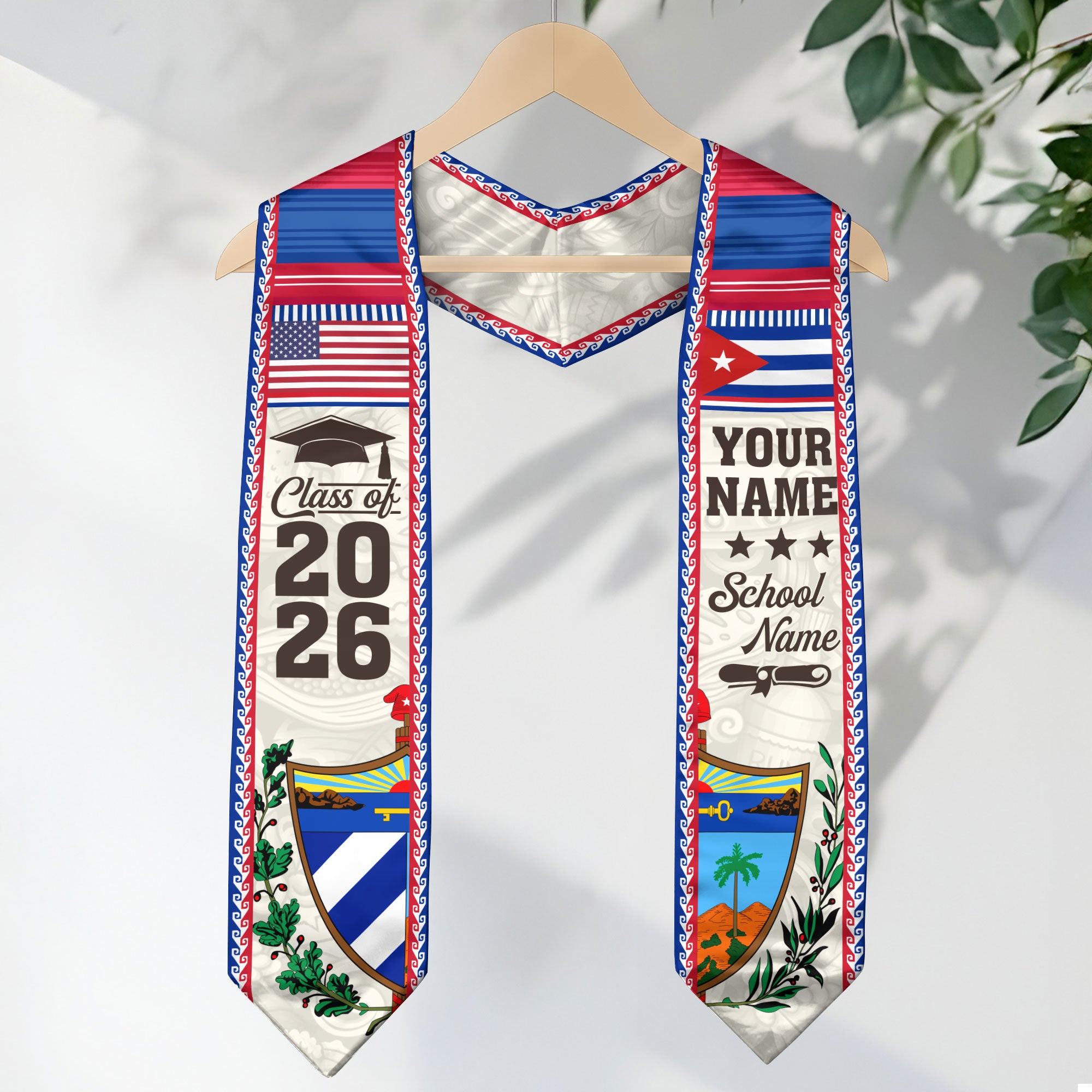 2026 Cuba Graduation Sash, Cuban Flag Stole, Personalized Detail Option