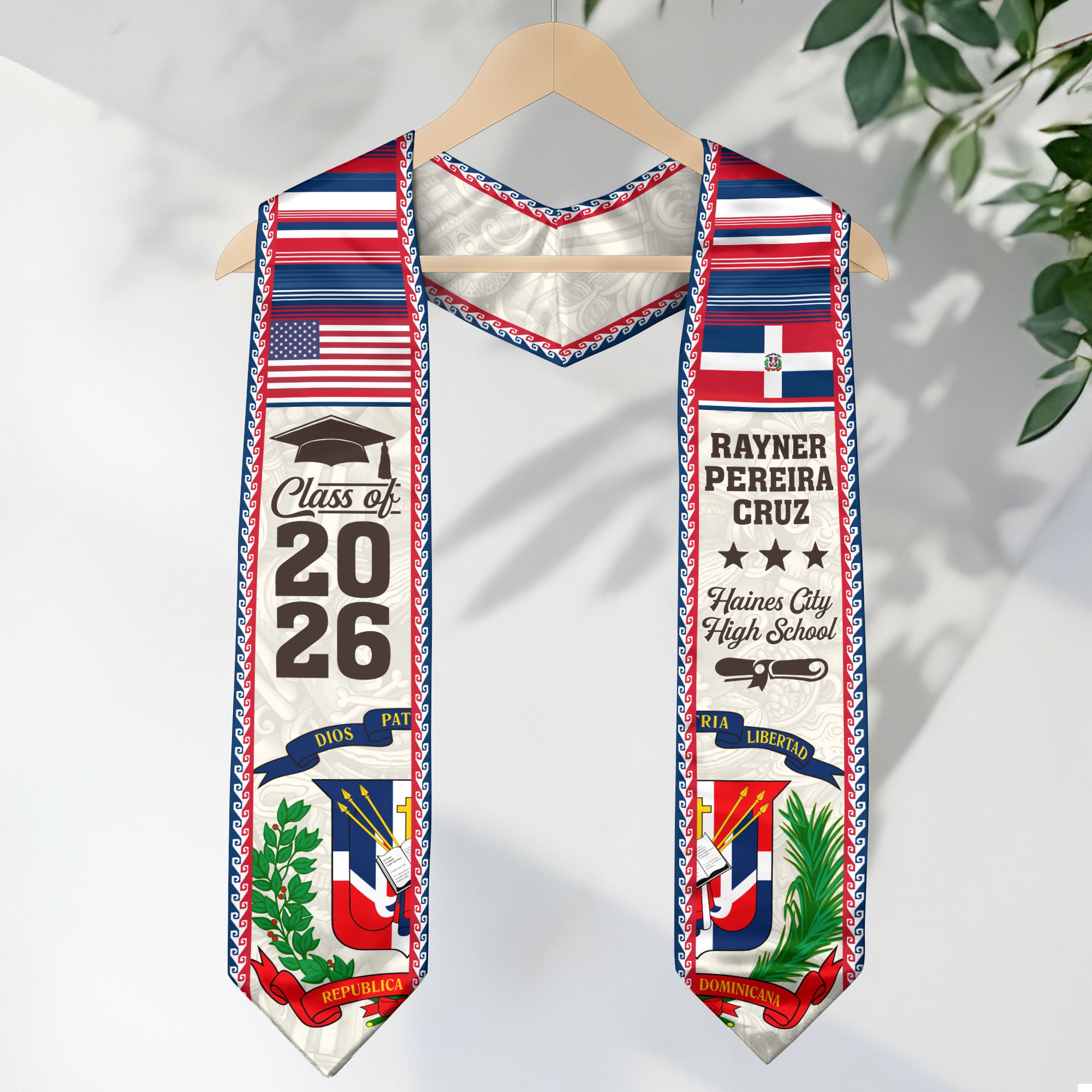 2026 Dominican Republic Graduation Stole, Dominican Flag Sash, Personal Detail